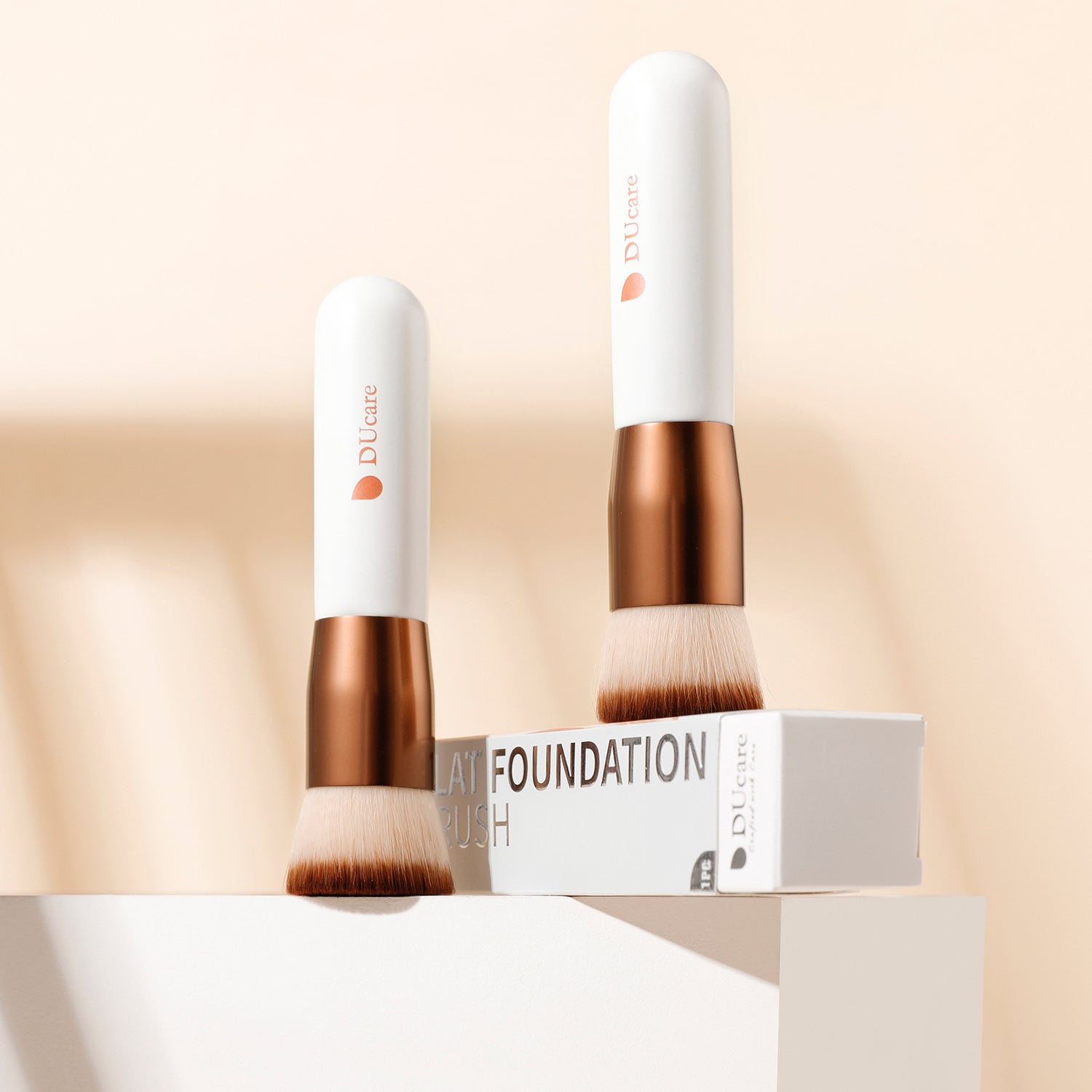 DUcare Classic White 2-Piece Flat Foundation Brush Set
