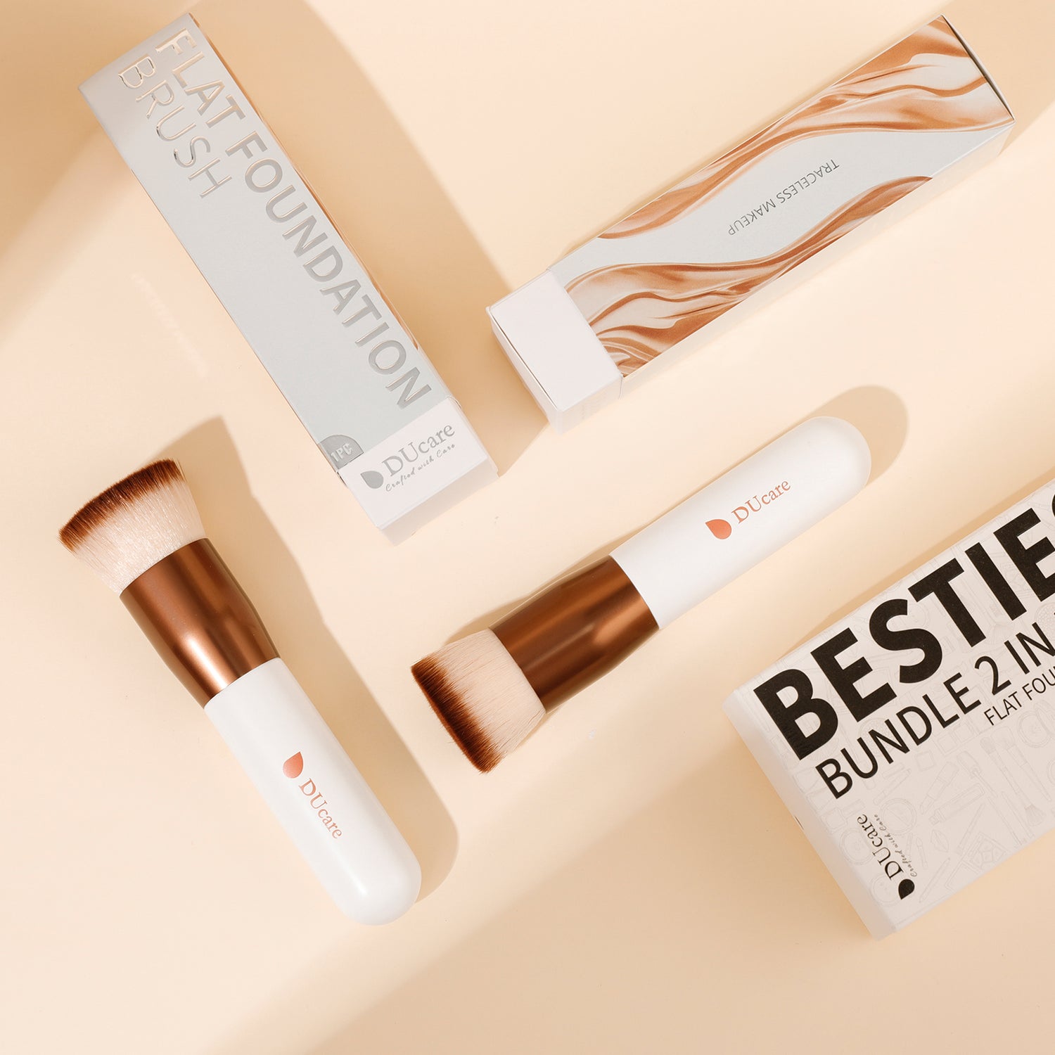 DUcare Classic White 2-Piece Flat Foundation Brush Set