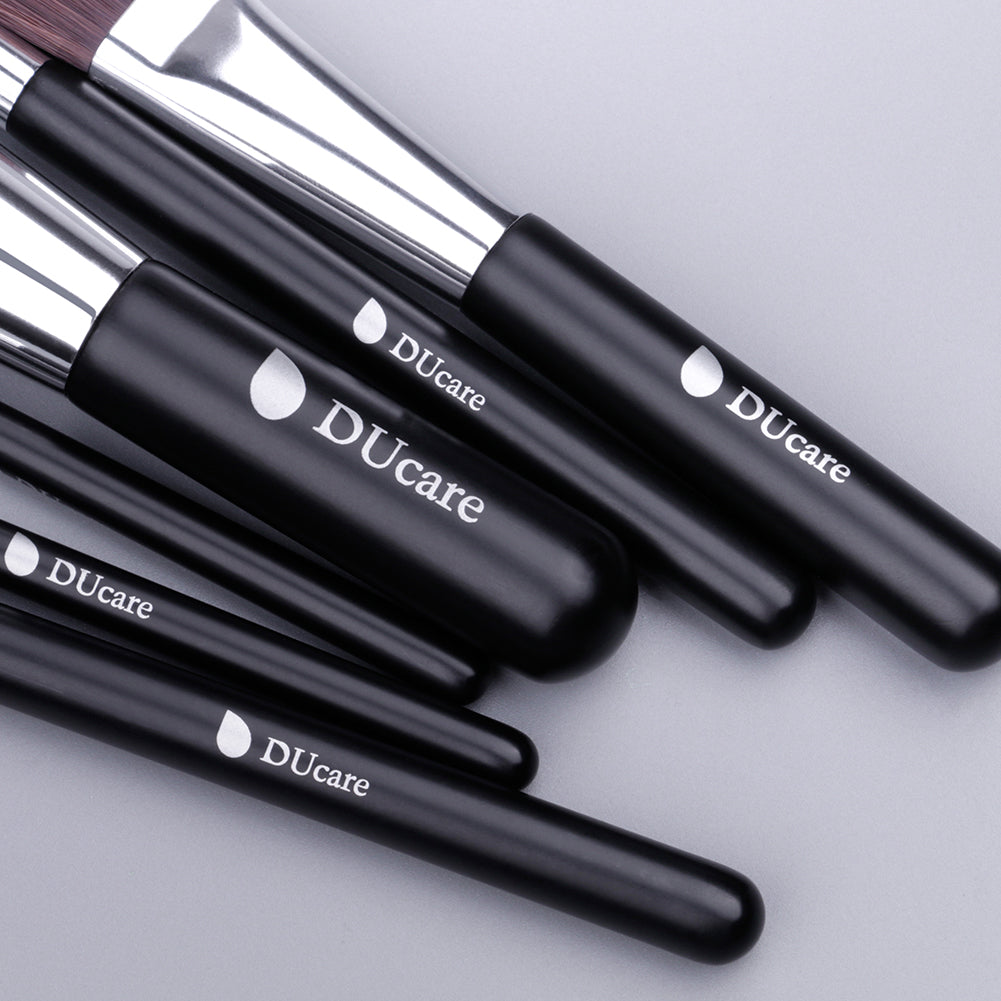 6-Piece Classic Black Face & Eye Brushes with Travel Pouch