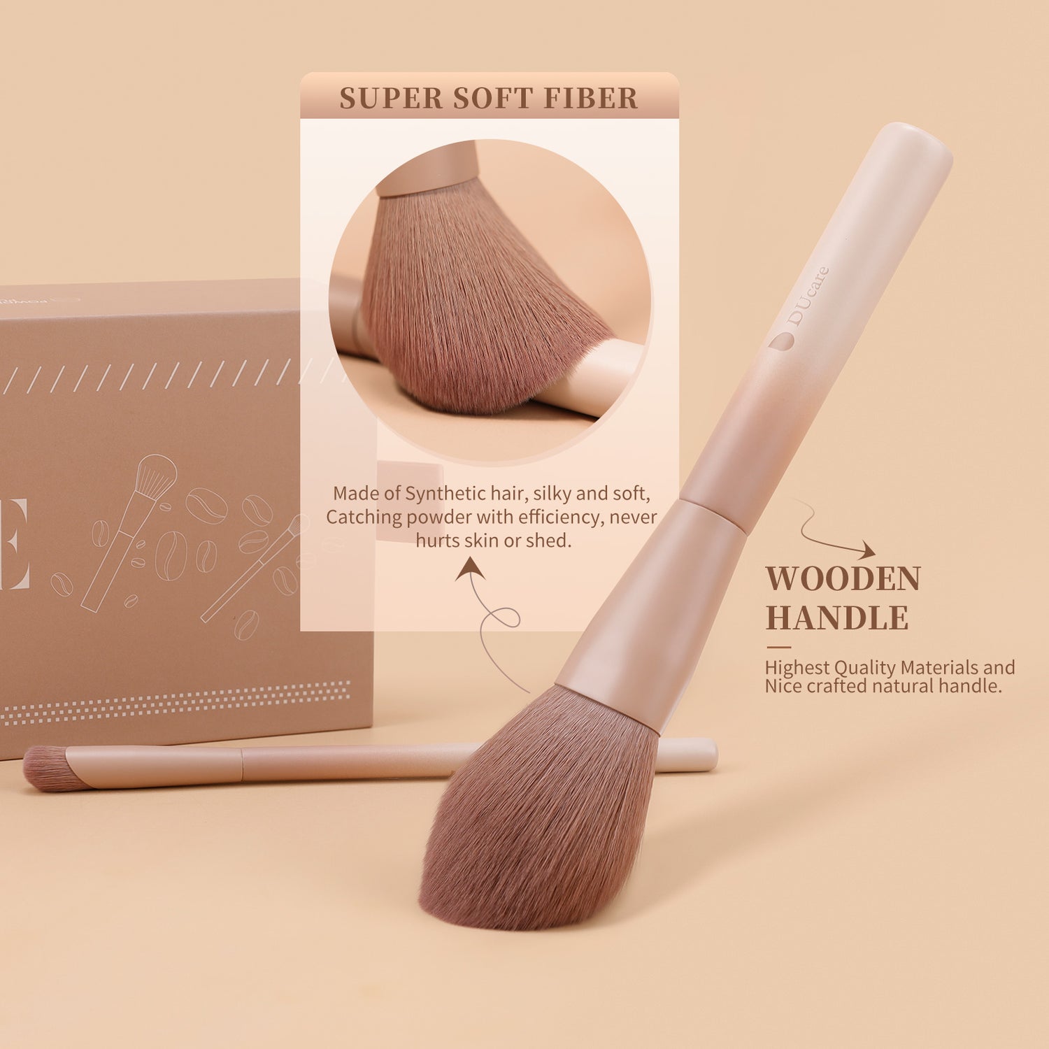 12PCS Ultimate Coffee Glamour Makeup Brush Set with Sponge, Puff & Portable Storage Box
