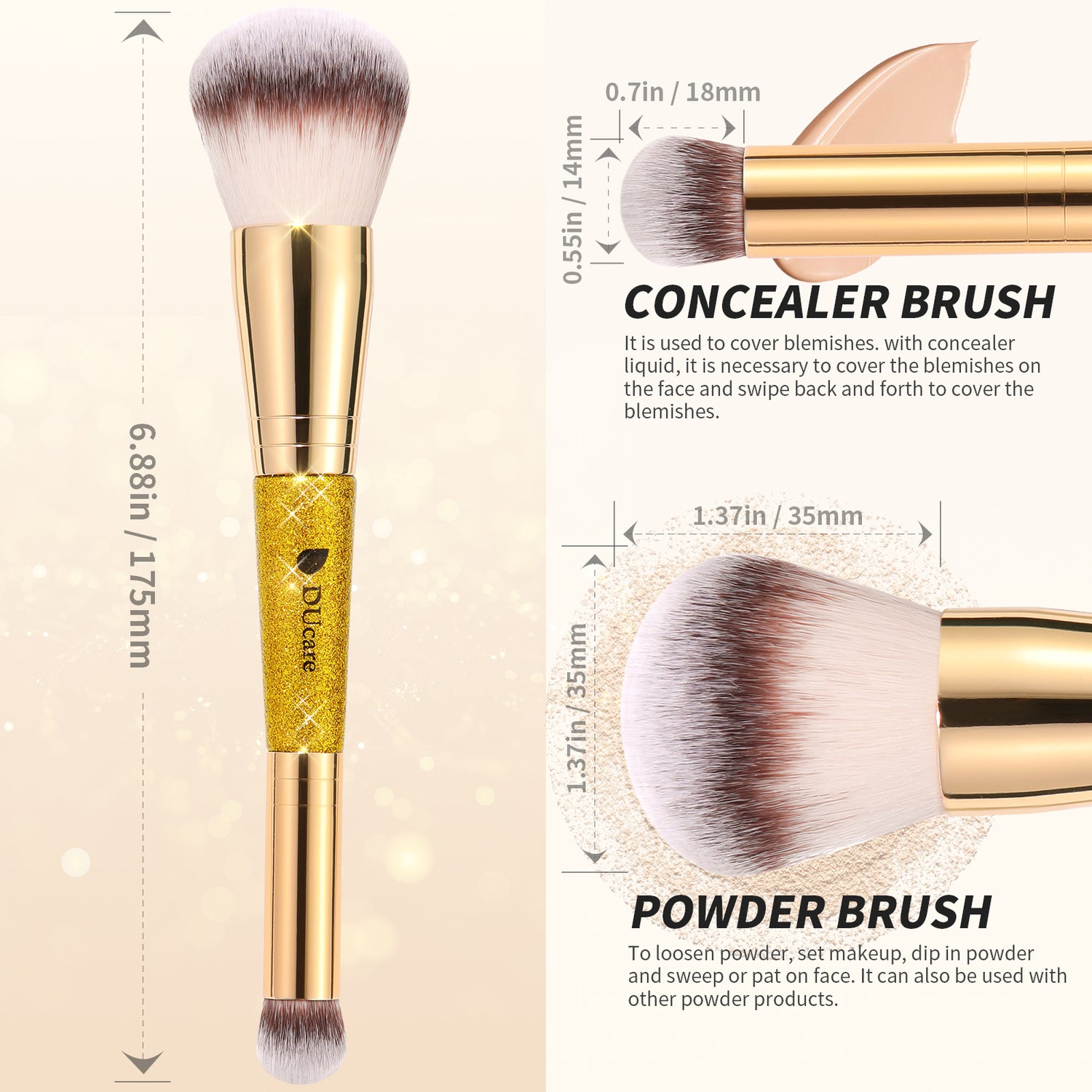 Afterglow Luxurious Gold 2Pcs Dual-end Face Brush Set