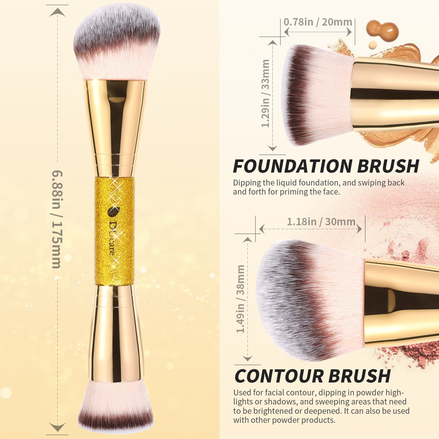 Afterglow Luxurious Gold 2Pcs Dual-end Face Brush Set