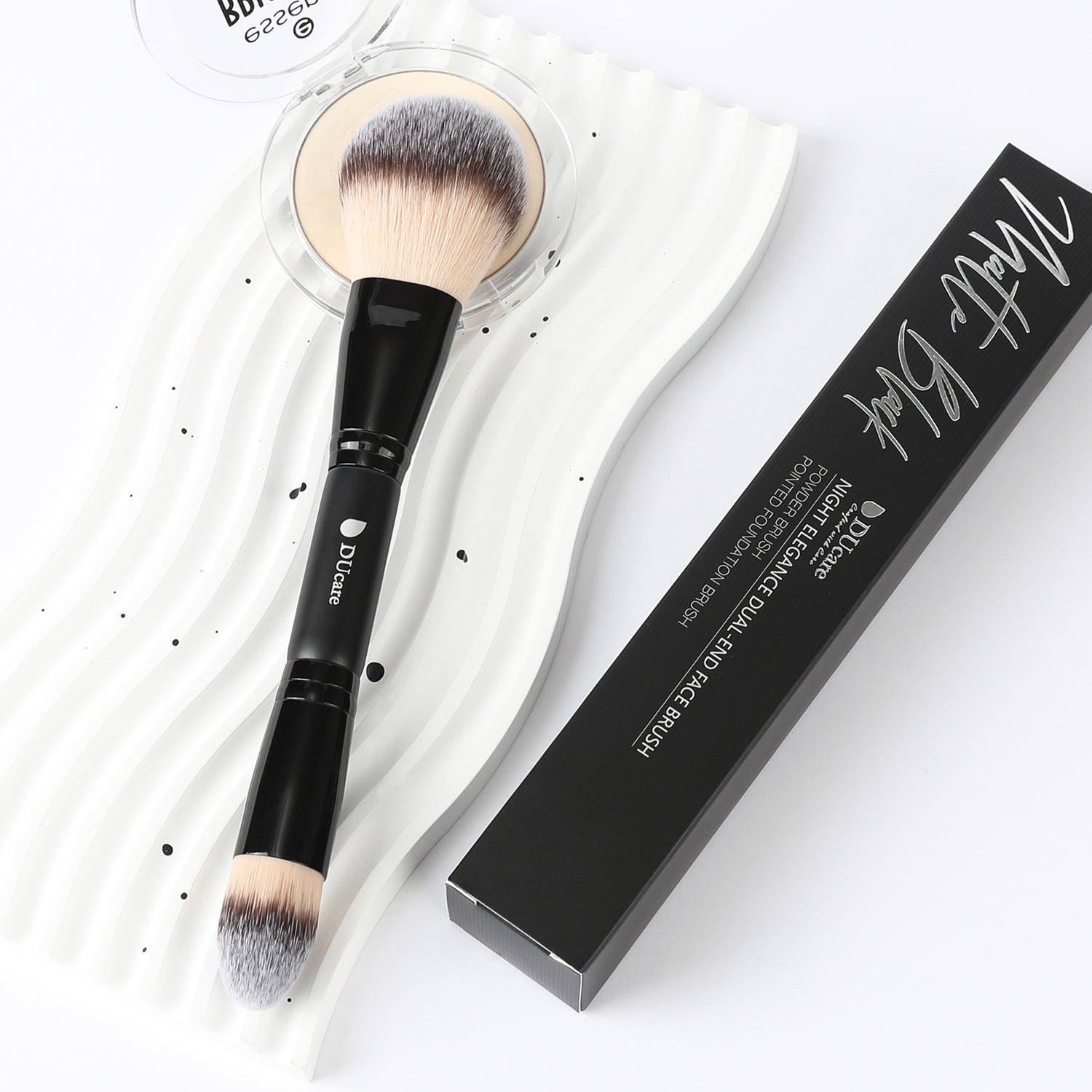 Matte Black Night Elegance Dual-End Powder Brush & Pointed Foundation Brush