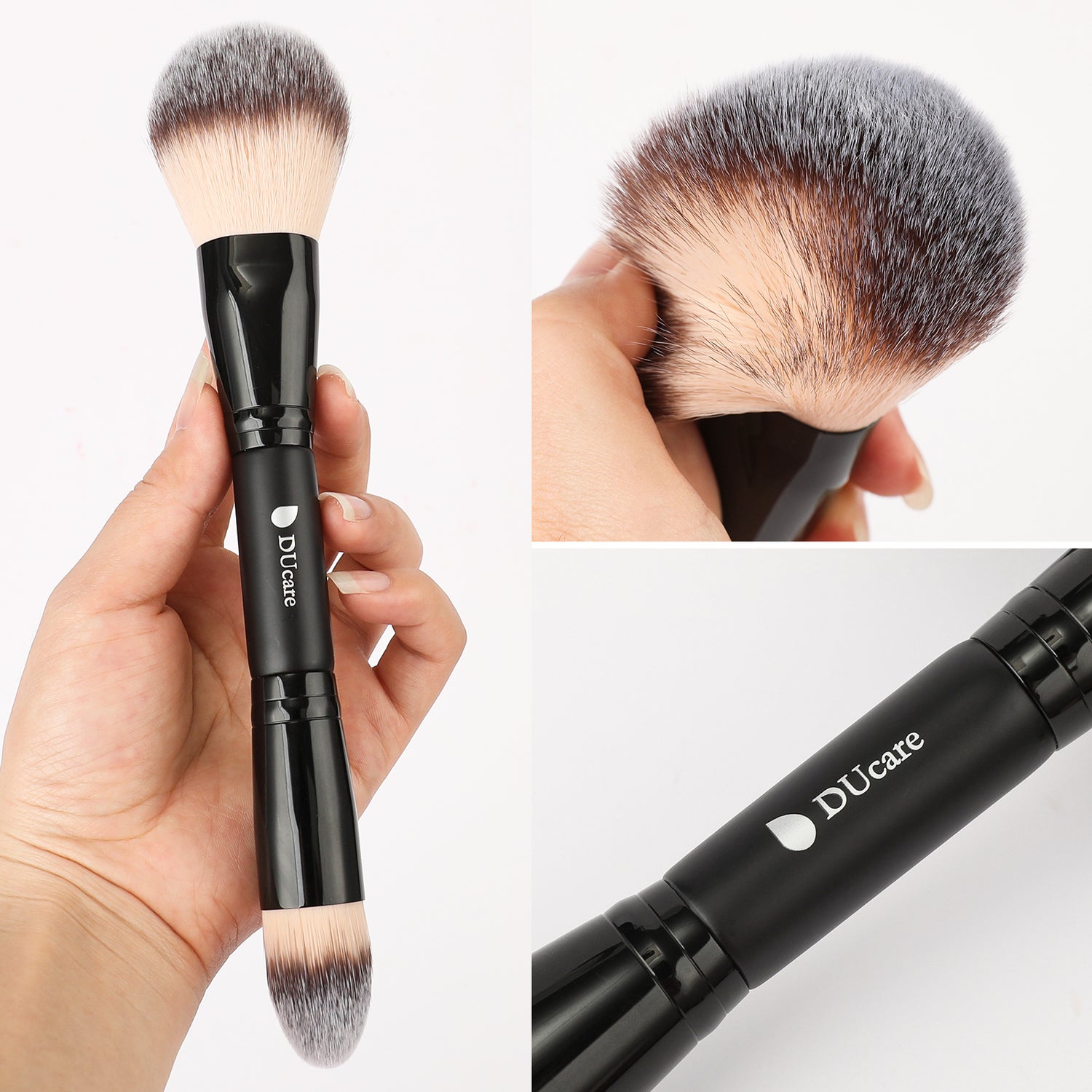 Matte Black Night Elegance Dual-End Powder Brush & Pointed Foundation Brush