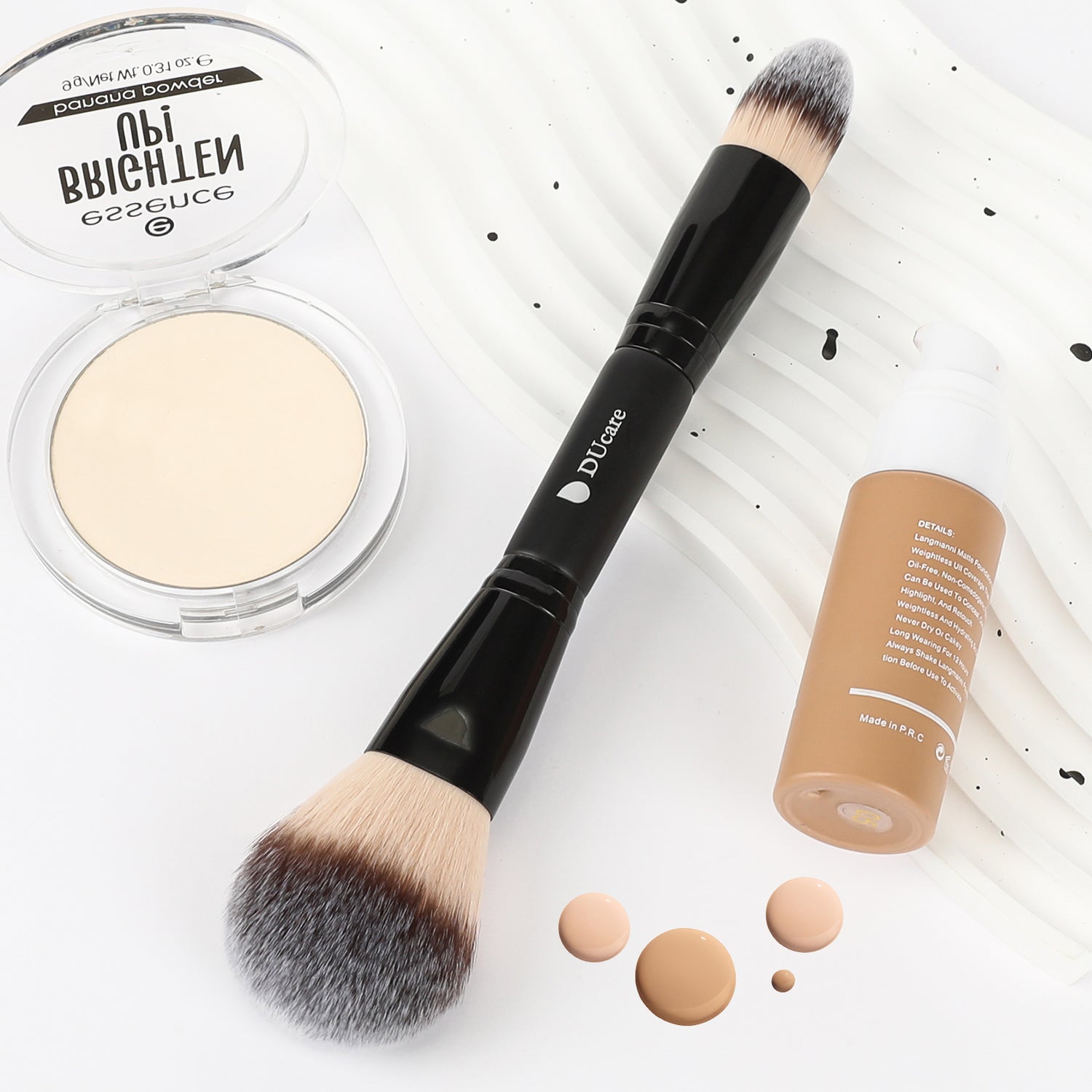 Matte Black Night Elegance Dual-End Powder Brush & Pointed Foundation Brush
