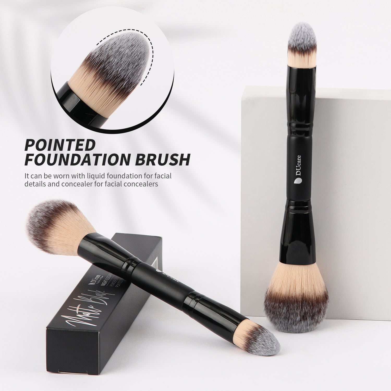 Matte Black Night Elegance Dual-End Powder Brush & Pointed Foundation Brush
