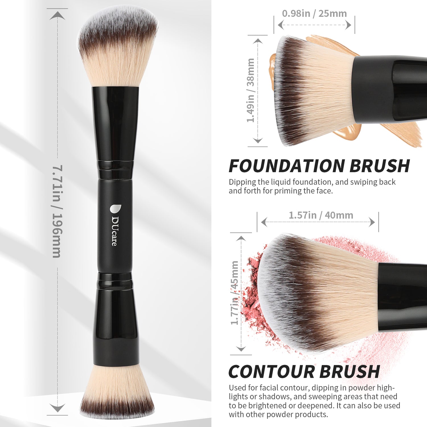 Matte Black Night Elegance Dual-End Contour Brush & Foundation Brush