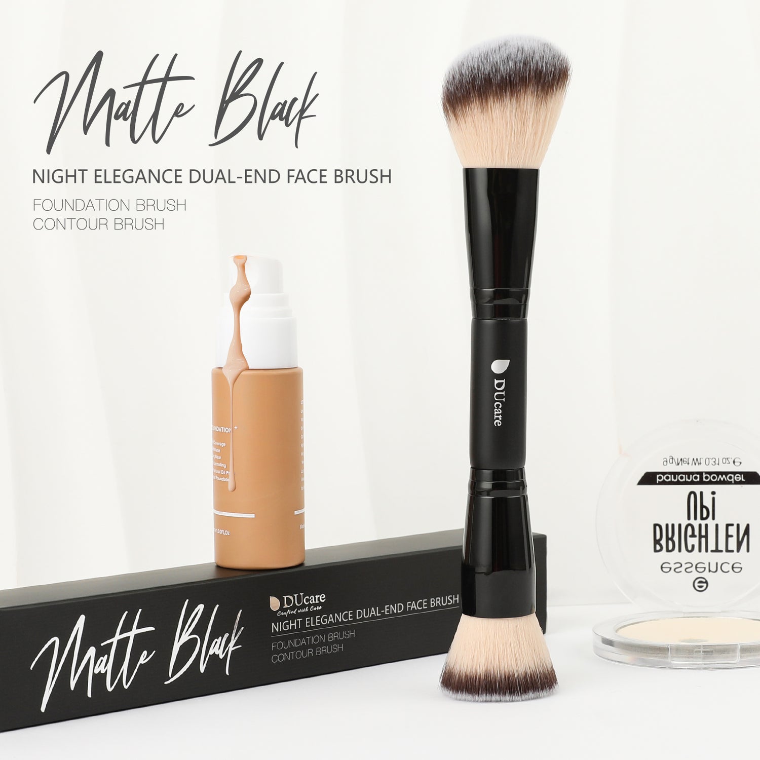 Matte Black Night Elegance Dual-End Contour Brush & Foundation Brush