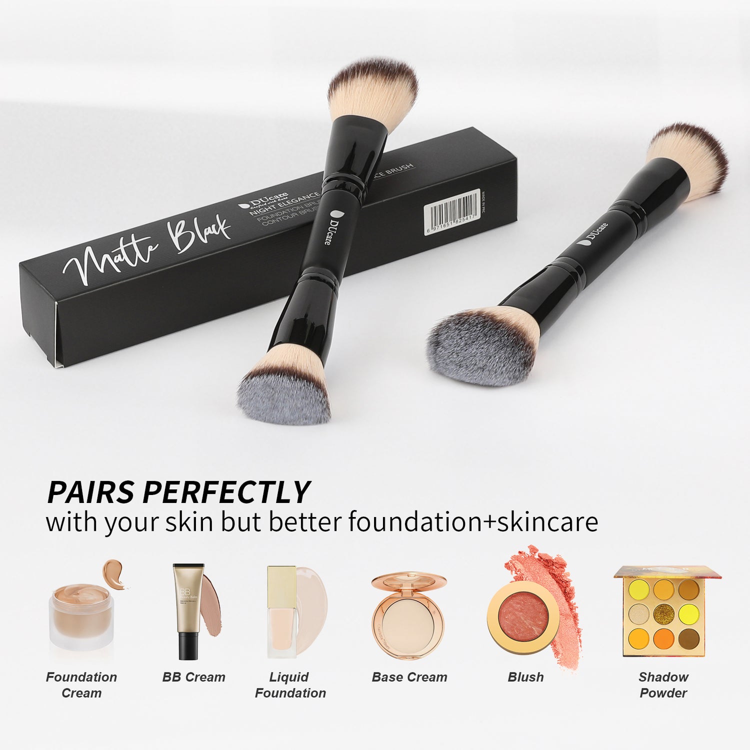 Matte Black Night Elegance Dual-End Contour Brush & Foundation Brush