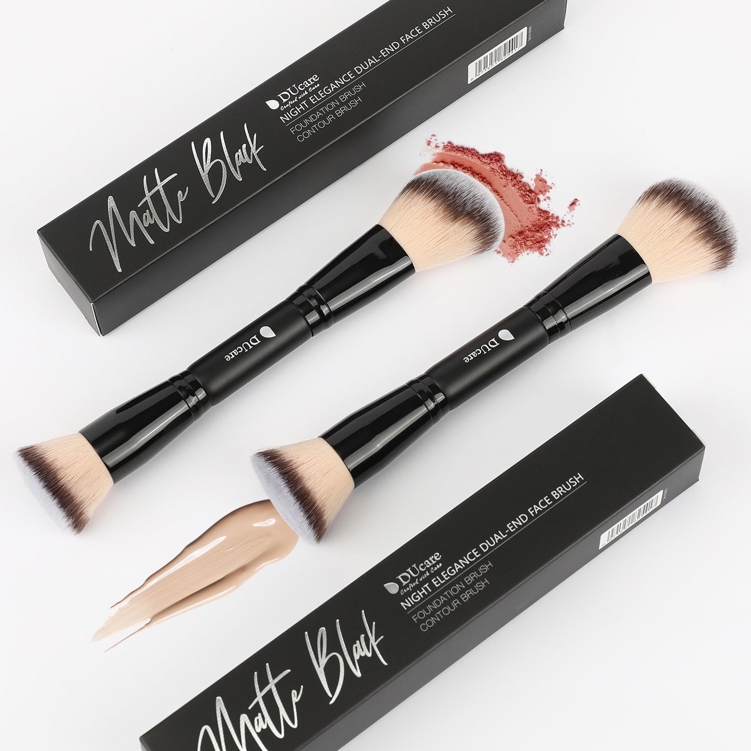 Matte Black Night Elegance Dual-End Contour Brush & Foundation Brush