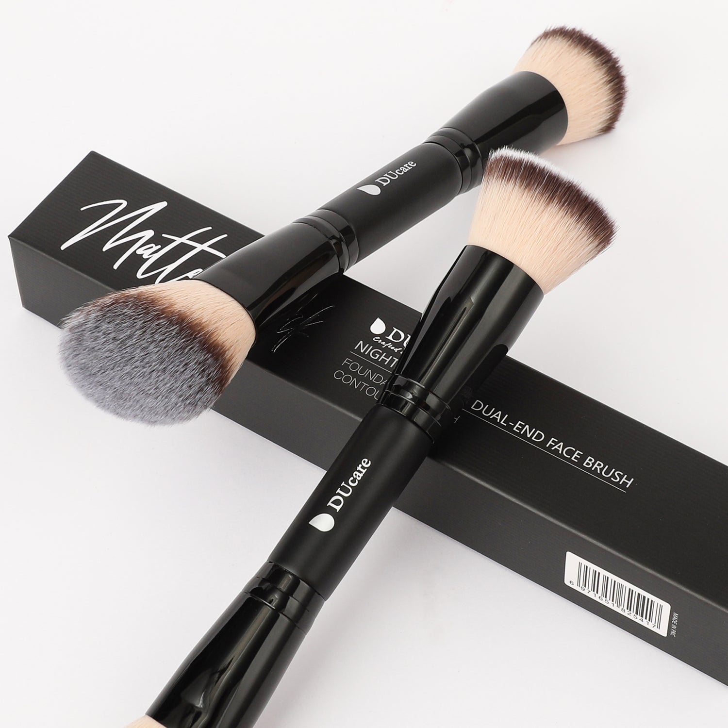 Matte Black Night Elegance Dual-End Contour Brush & Foundation Brush