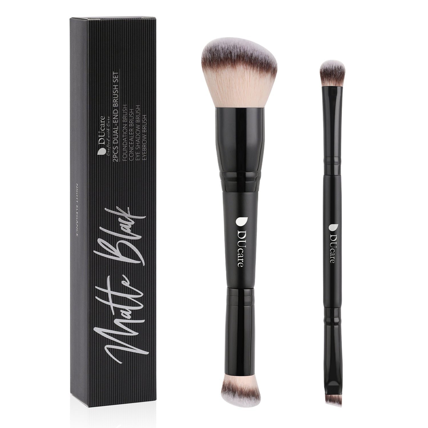 Matte Black 2Pcs Dual-End Face Brush Set