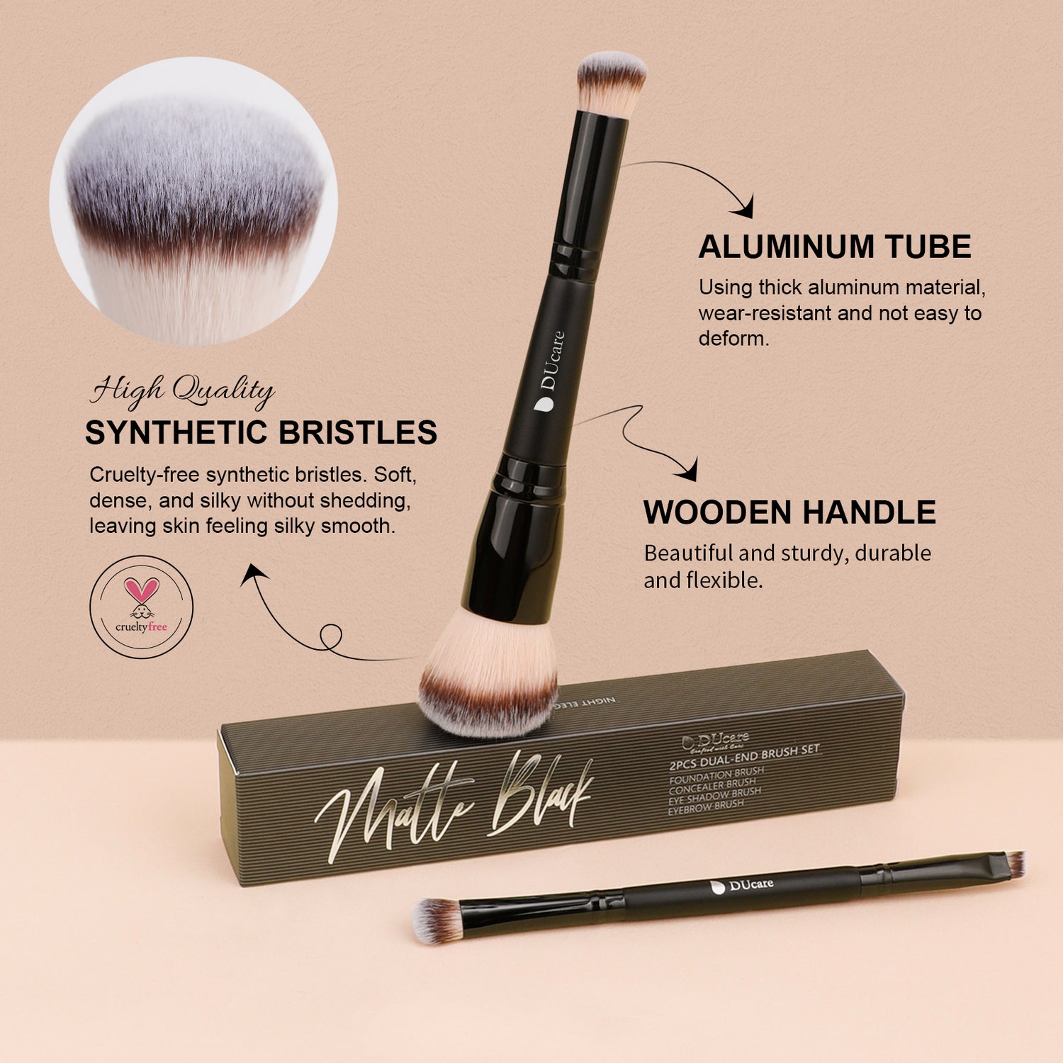 Matte Black 2Pcs Dual-End Face Brush Set