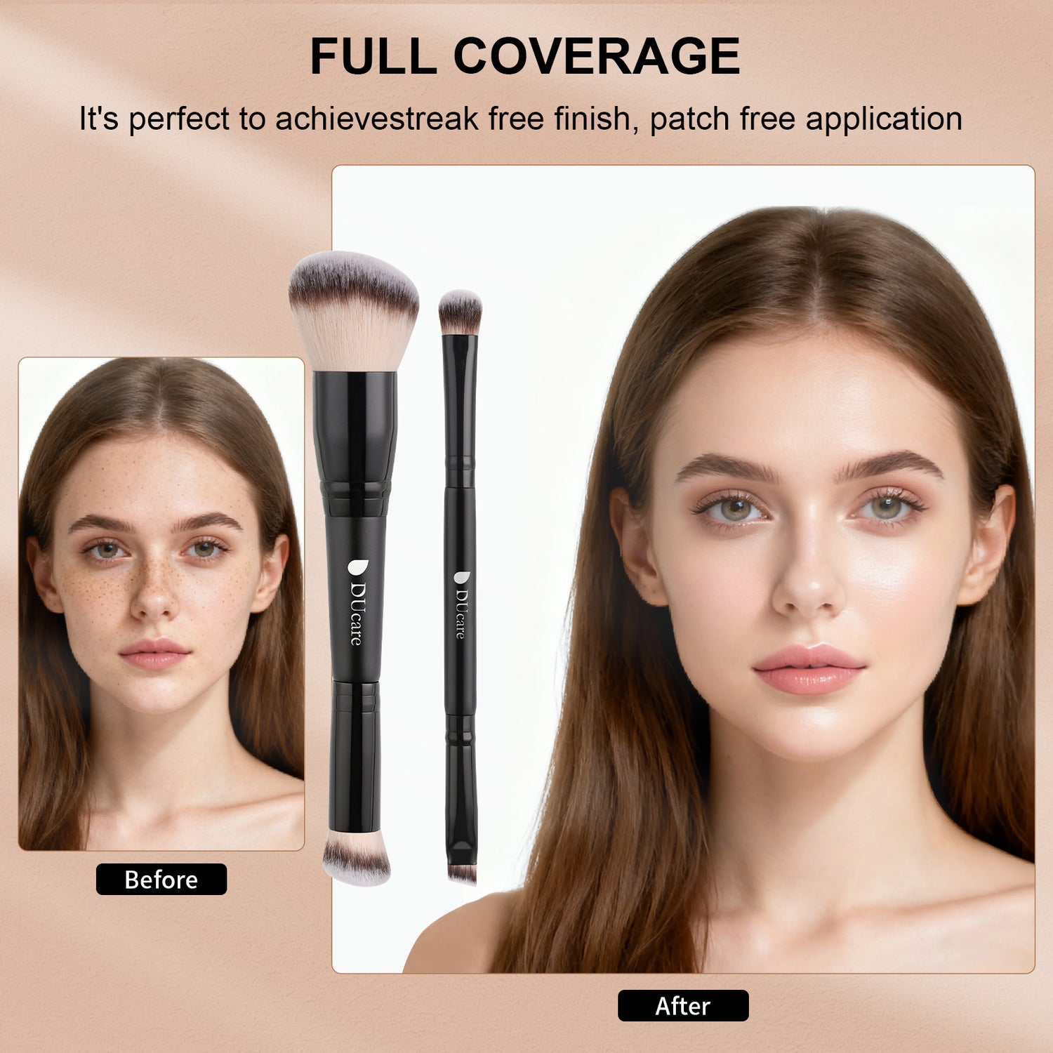 Matte Black 2Pcs Dual-End Face Brush Set