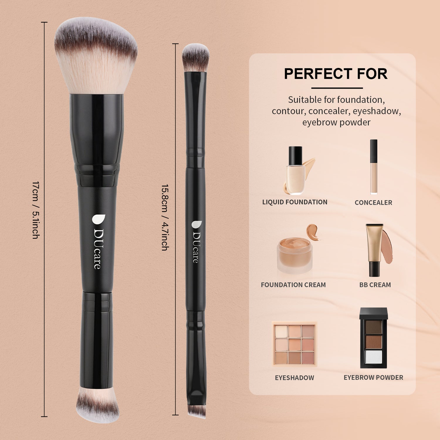 Matte Black 2Pcs Dual-End Face Brush Set