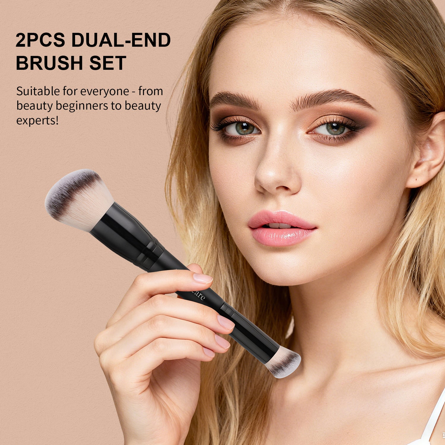 Matte Black 2Pcs Dual-End Face Brush Set