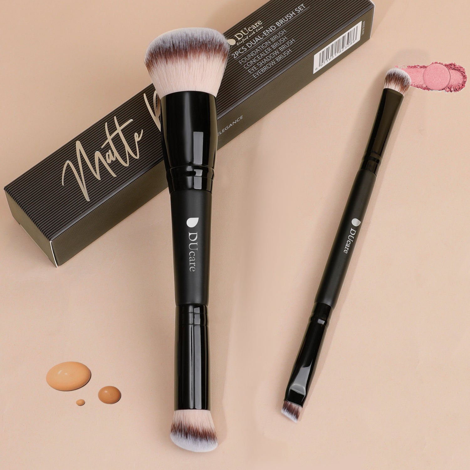 Matte Black 2Pcs Dual-End Face Brush Set
