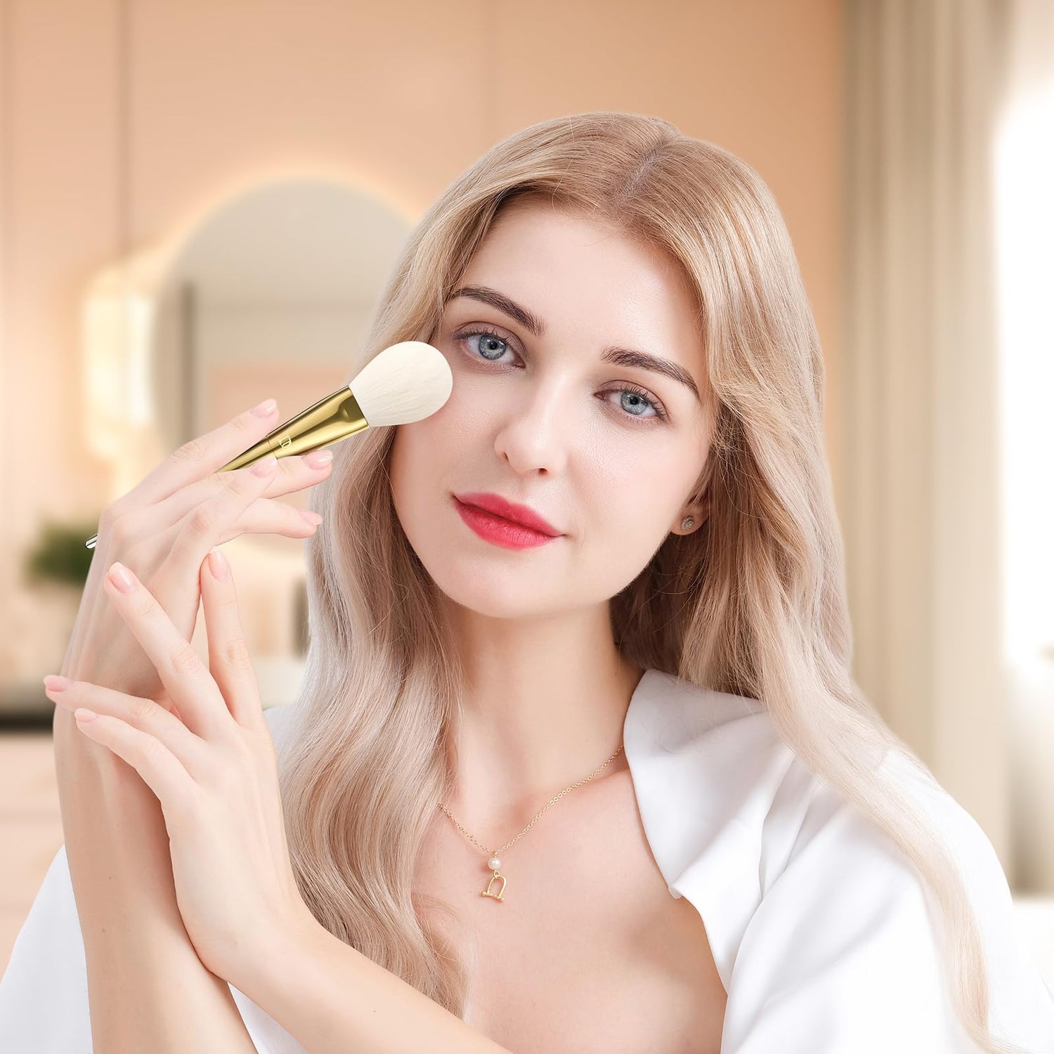 Silver-Gold Radiance Luxury Pro 15Pcs Face & Eye Brush Set with Holder