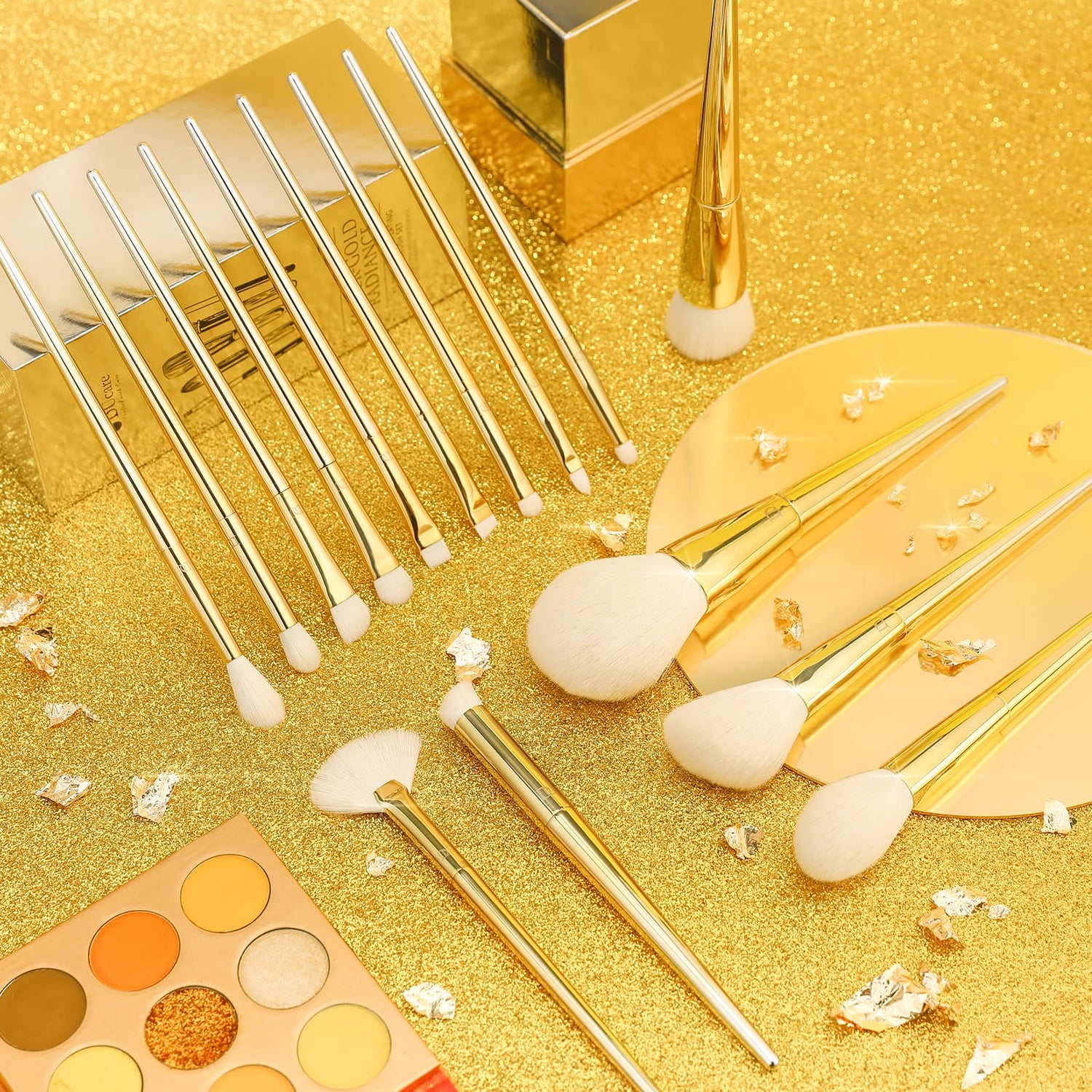 Silver-Gold Radiance Luxury Pro 15Pcs Face & Eye Brush Set with Holder