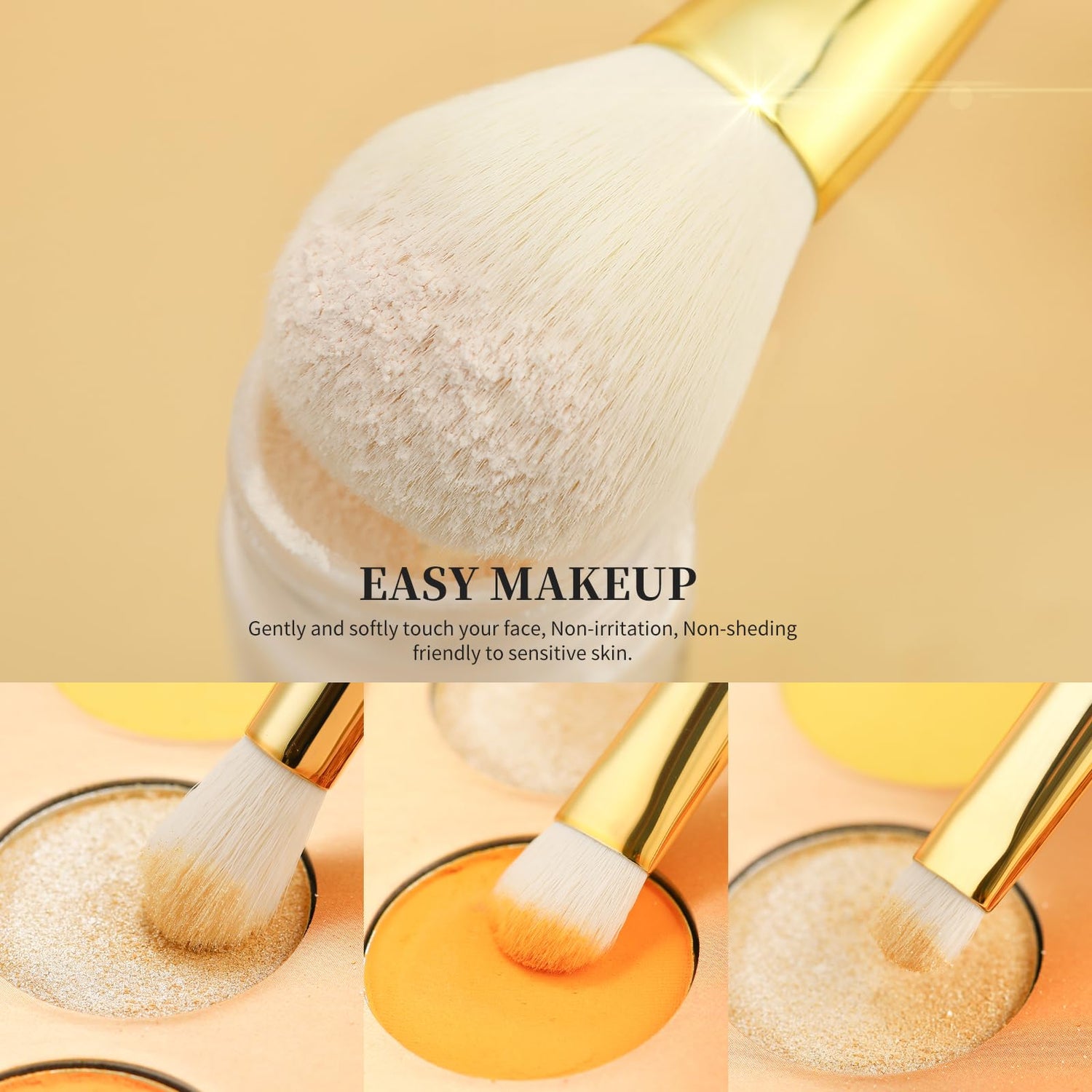 Silver-Gold Radiance Luxury Pro 15Pcs Face & Eye Brush Set with Holder