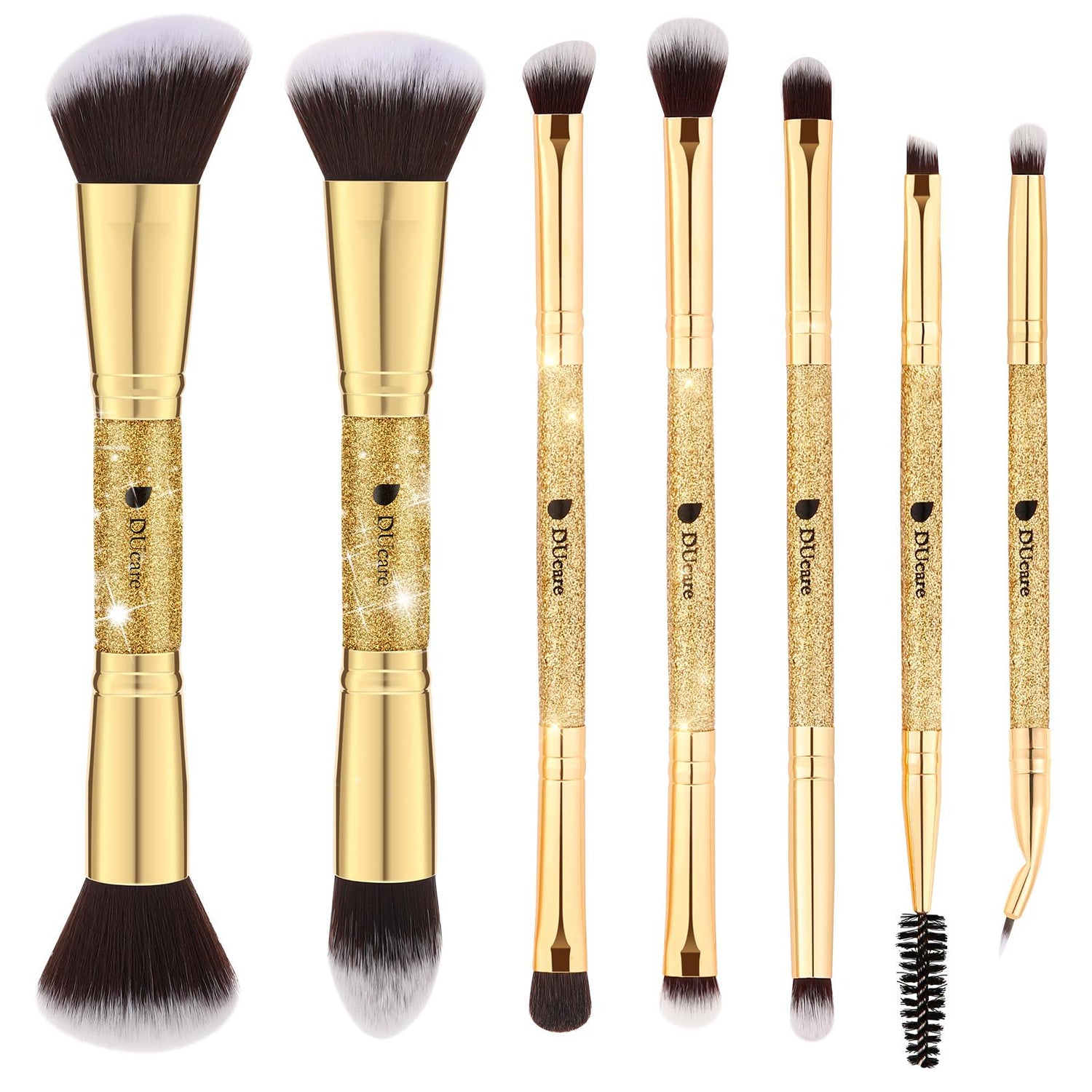 Afterglow Luxurious Gold Dual End 7-Piece Face & Eye Brush Set & Free Sponge Gift