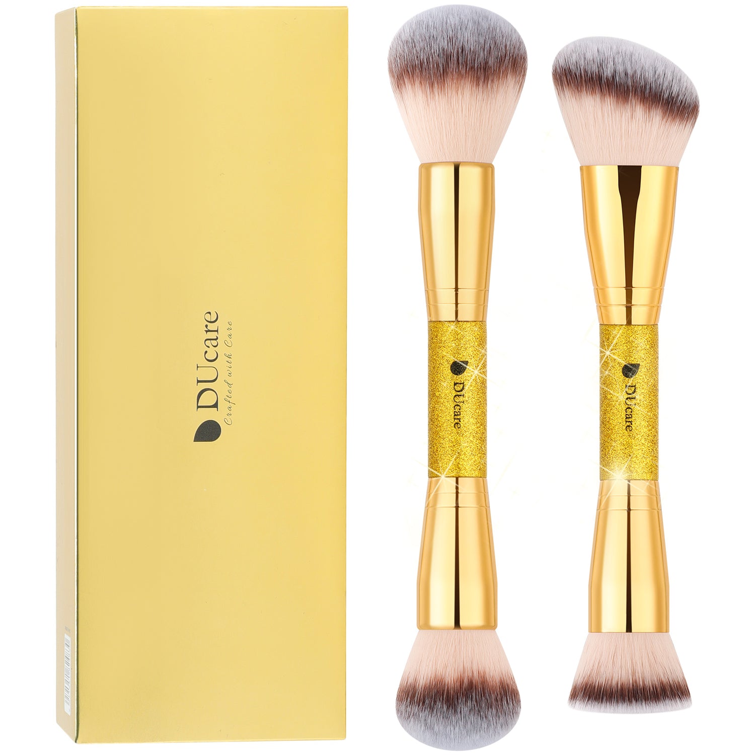Afterglow Luxurious Gold 2Pcs Dual-end Face Brush Set-Powder Brush Foundation Brush Contour Brush Blush Brush