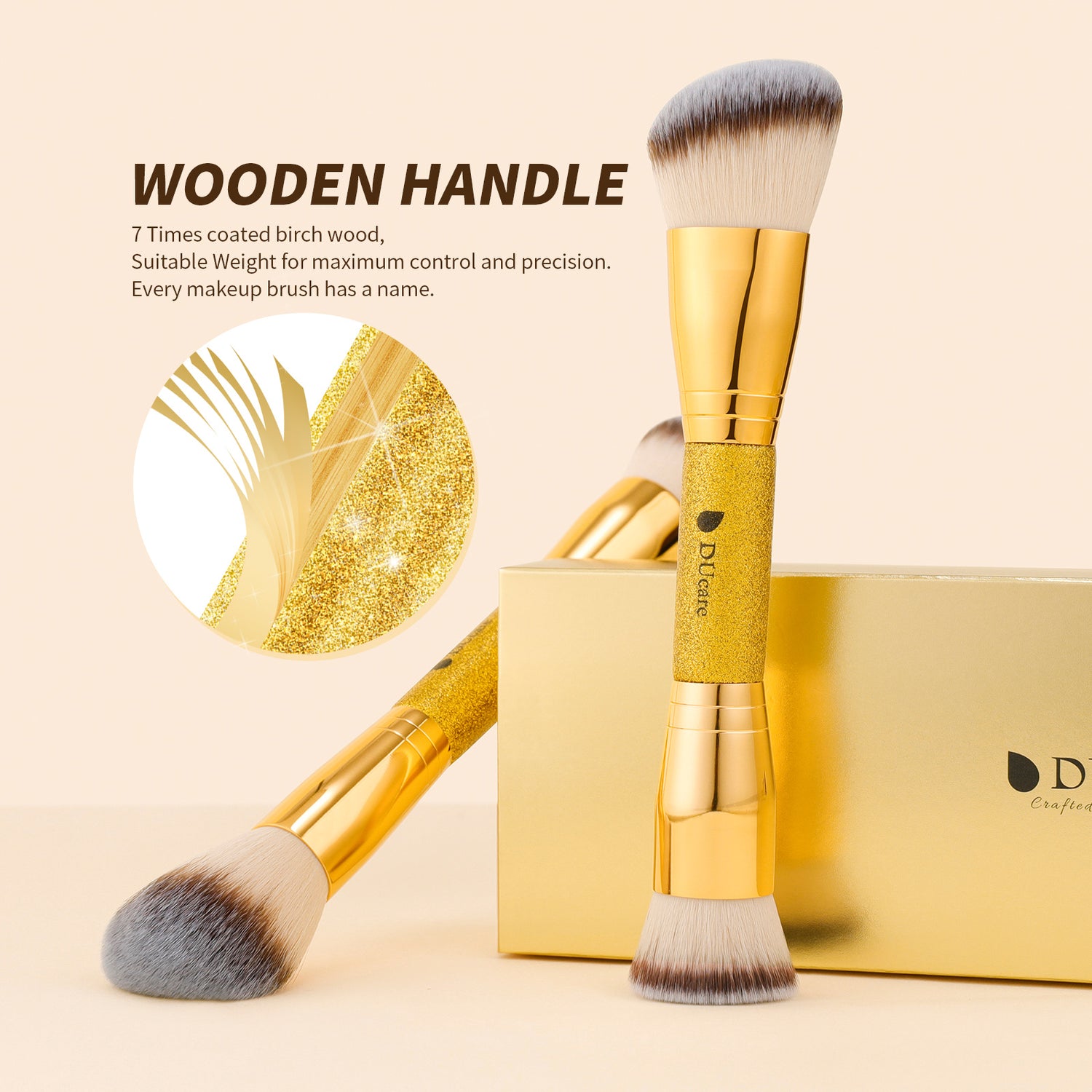 Afterglow Luxurious Gold 2Pcs Dual-end Face Brush Set-Powder Brush Foundation Brush Contour Brush Blush Brush