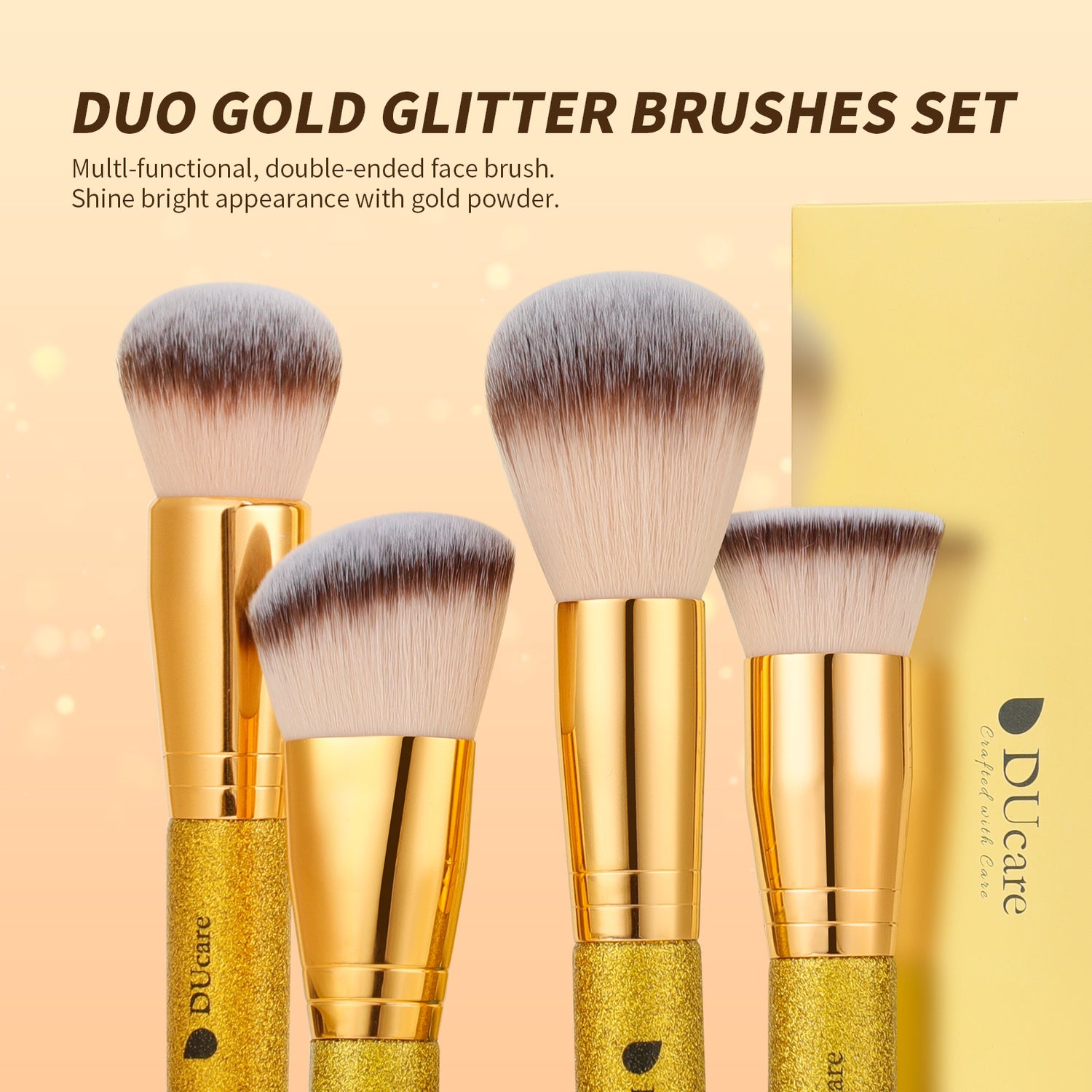 Afterglow Luxurious Gold 2Pcs Dual-end Face Brush Set-Powder Brush Foundation Brush Contour Brush Blush Brush