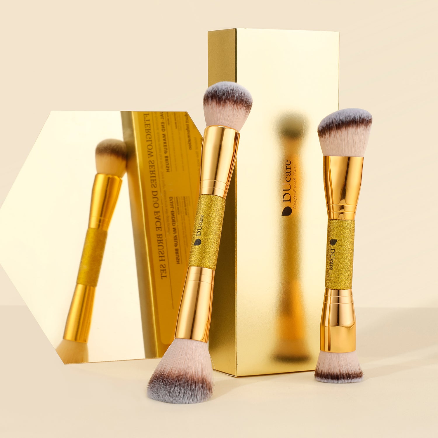 Afterglow Luxurious Gold 2Pcs Dual-end Face Brush Set-Powder Brush Foundation Brush Contour Brush Blush Brush