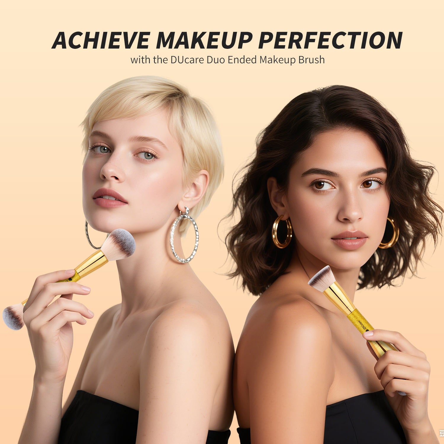 Afterglow Luxurious Gold 2Pcs Dual-end Face Brush Set-Powder Brush Foundation Brush Contour Brush Blush Brush