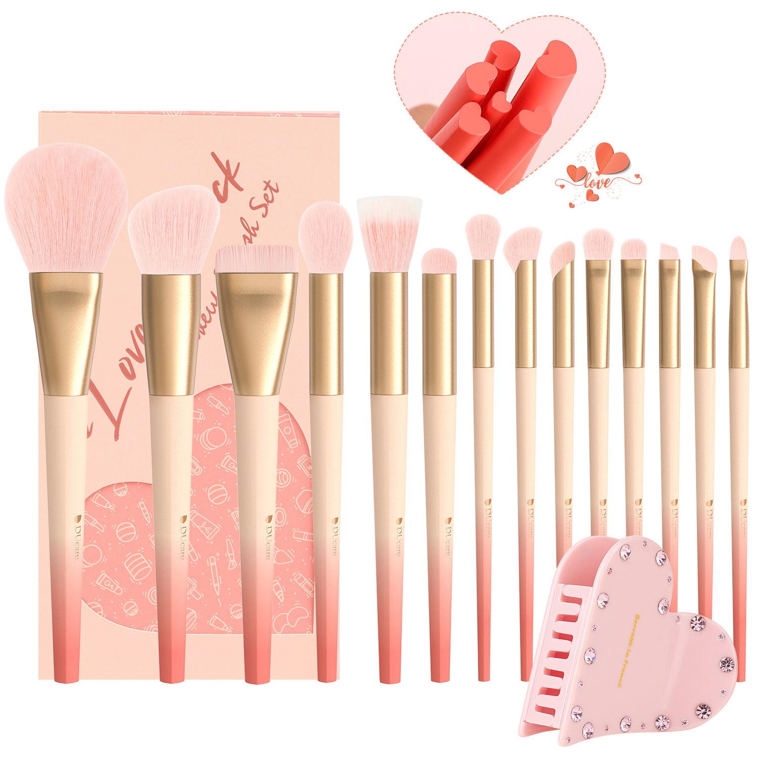 Love Struck 14Pcs Face & Eye Brush Set with Hair Clip