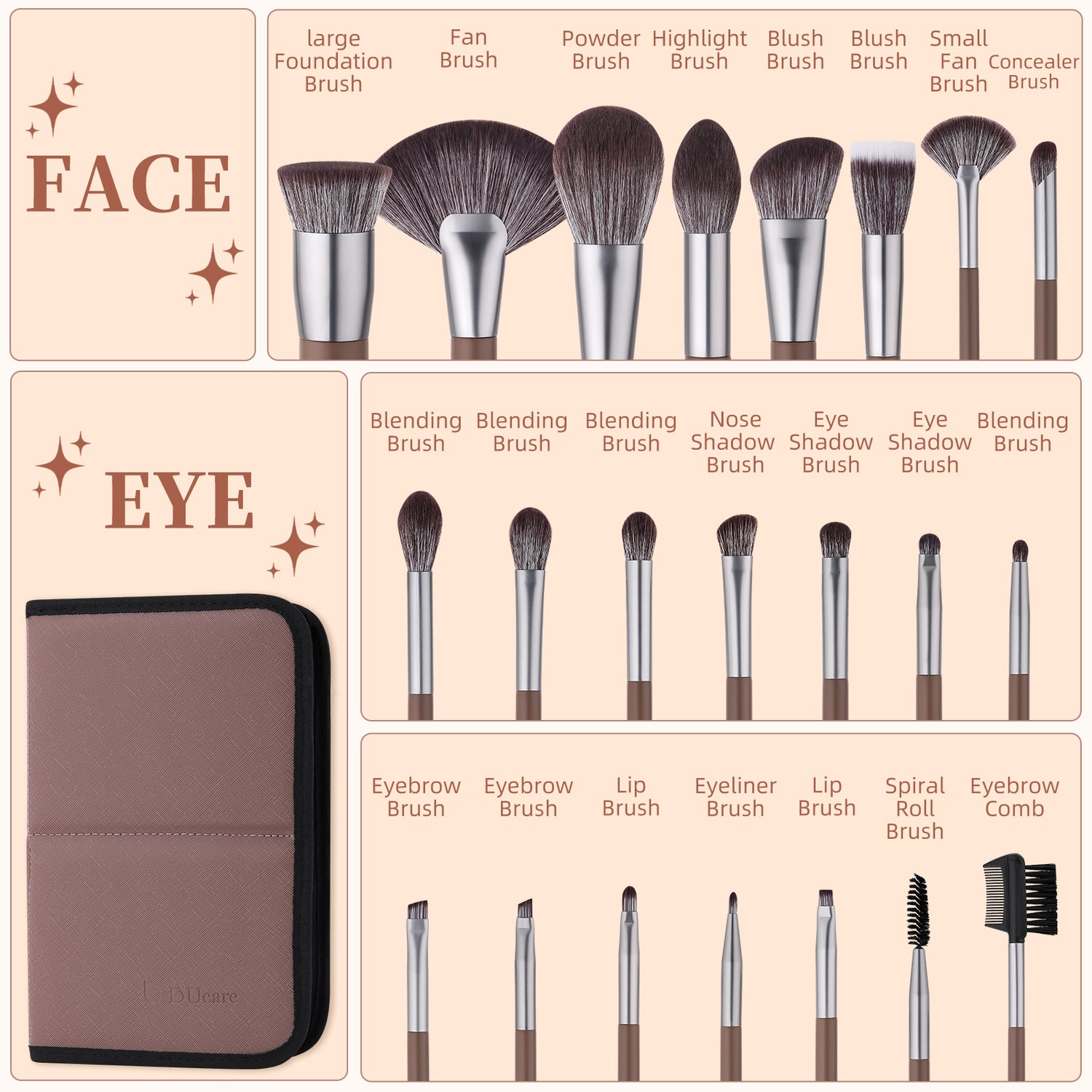 Chocolate Life 22-Piece Face & Eye Makeup Brush Set