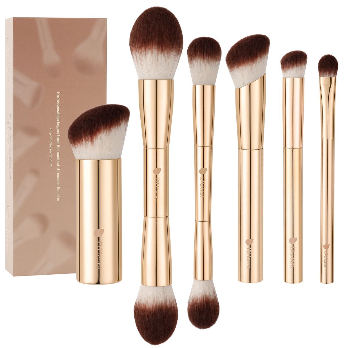 DUcare 6-Piece Electroplated Gold Double-Ended Makeup Brush Set