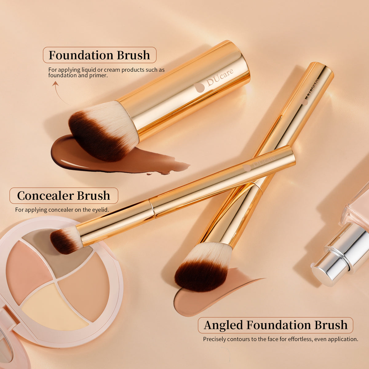 DUcare 6-Piece Electroplated Gold Double-Ended Makeup Brush Set