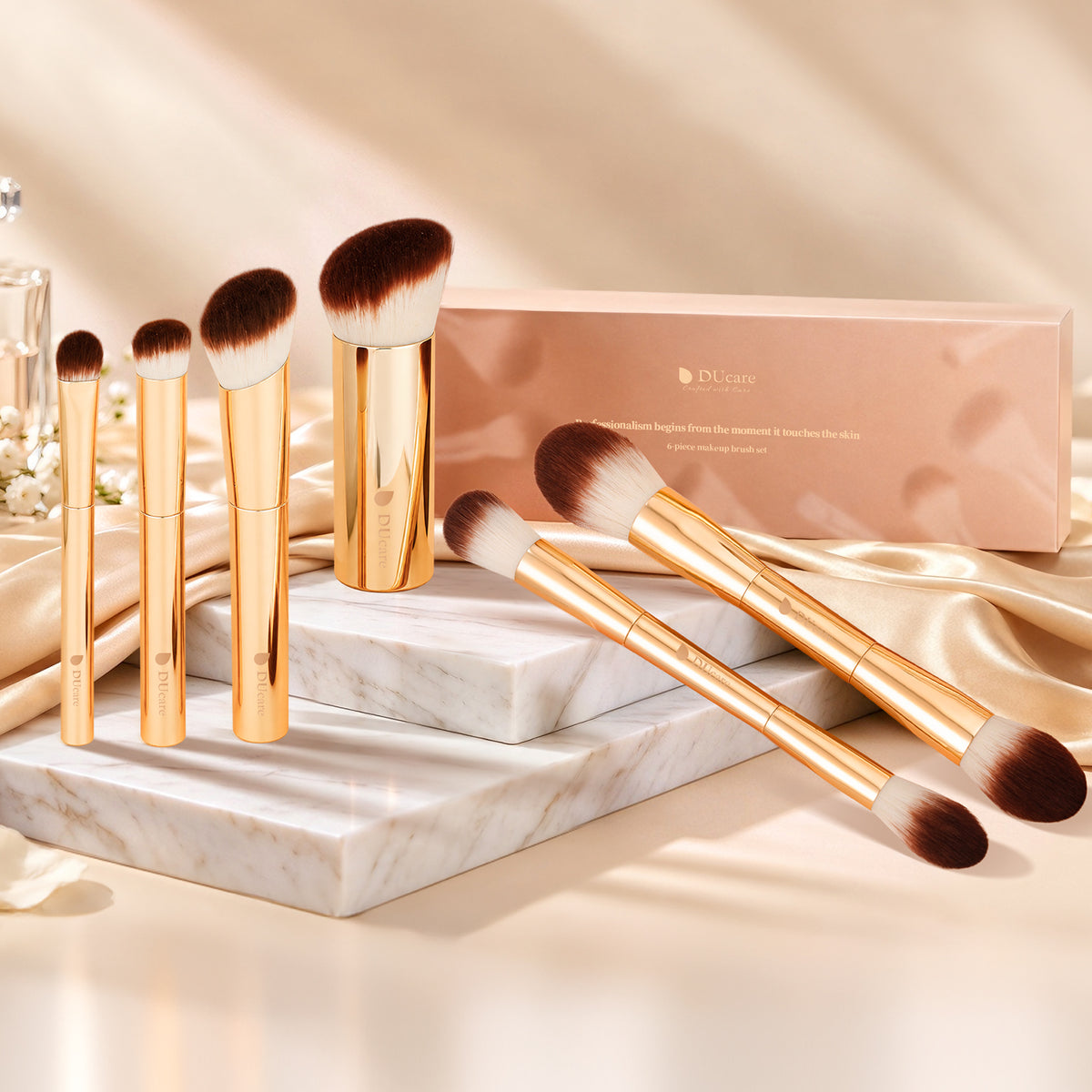DUcare 6-Piece Electroplated Gold Double-Ended Makeup Brush Set