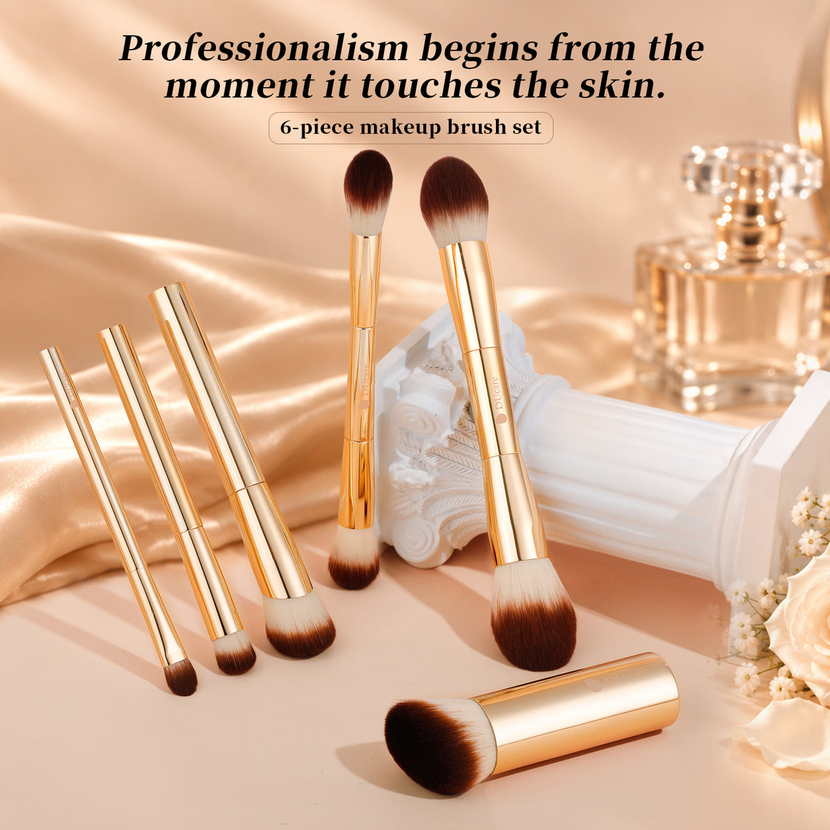 DUcare 6-Piece Electroplated Gold Double-Ended Makeup Brush Set