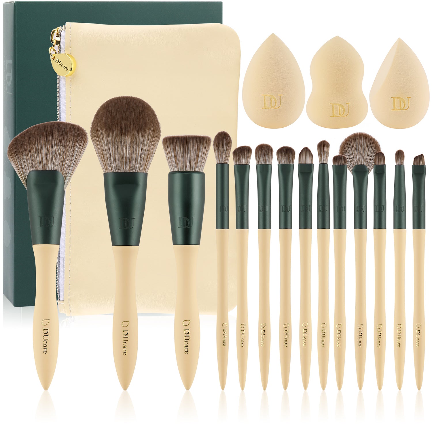 Lime Mojito Natural Touch Face & Eye Brush Set with Makeup Sponges