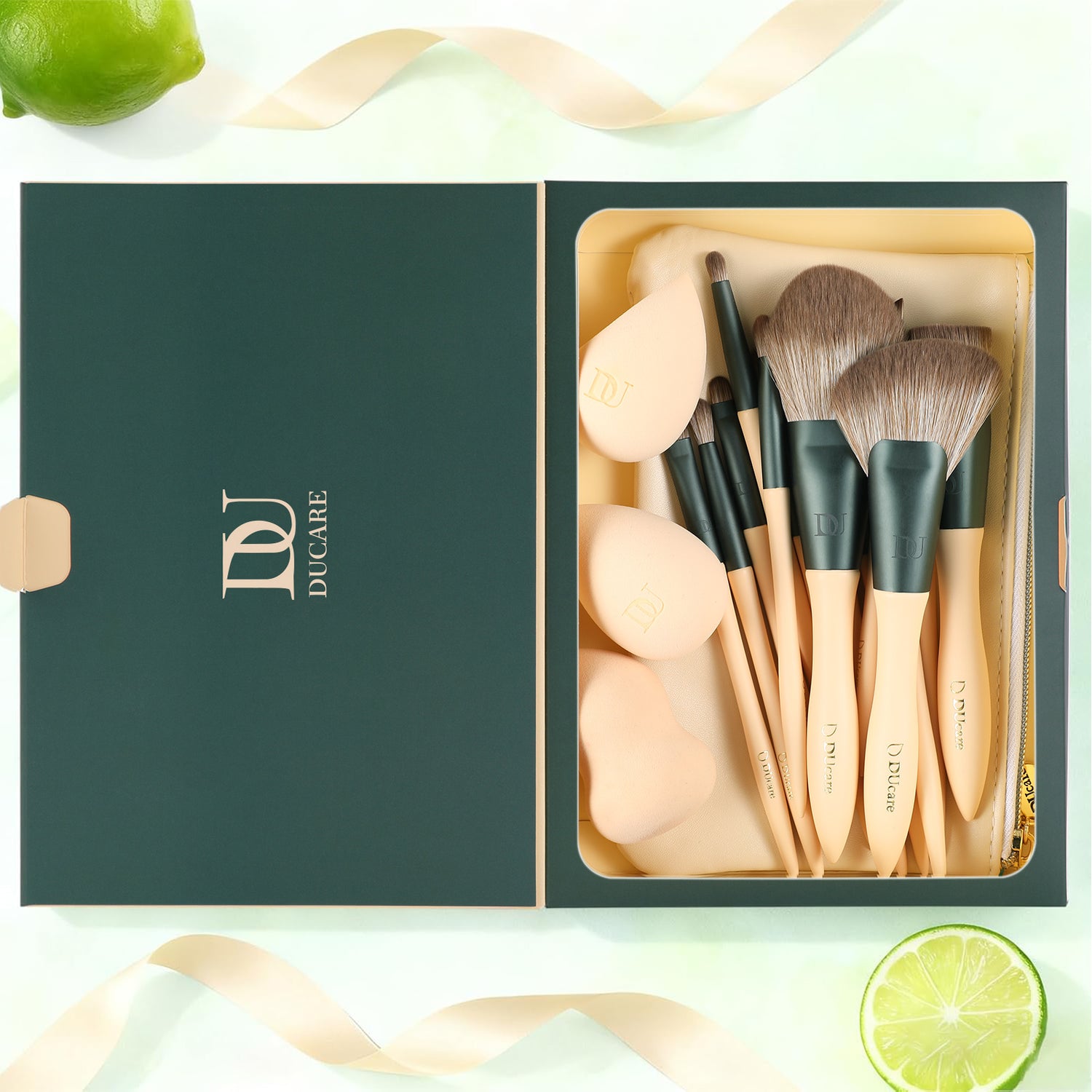 Lime Mojito Natural Touch Face & Eye Brush Set with Makeup Sponges