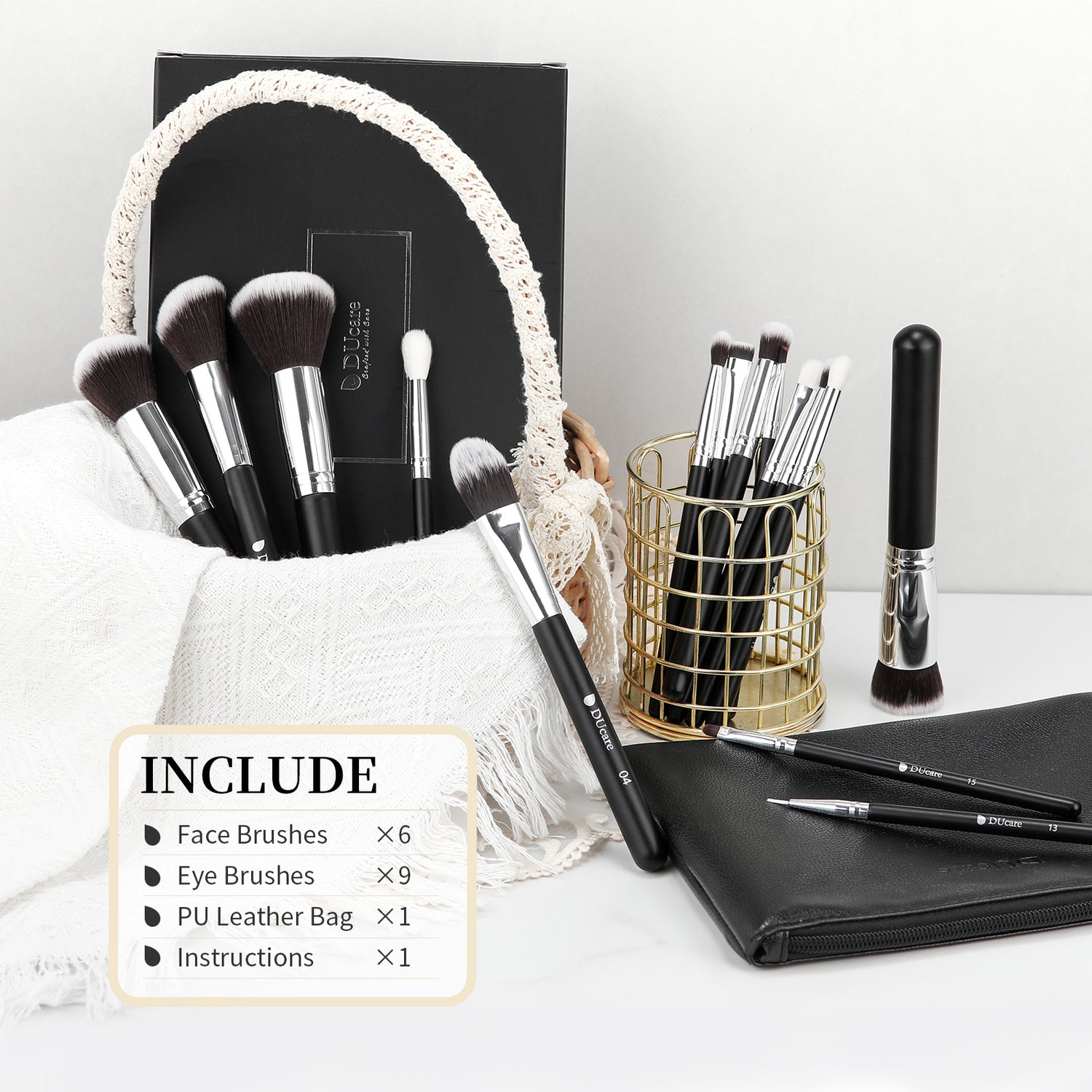 Classic Black Essential Face & Eye Brush Set (15PC)