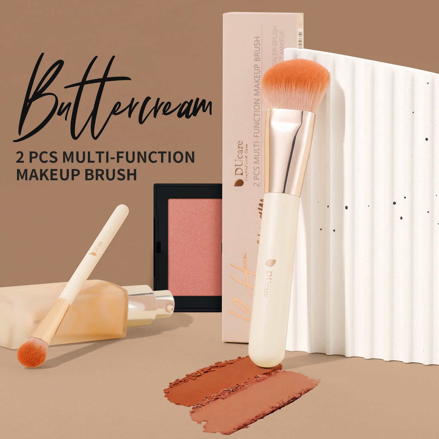 Pink Smooth Makeup 2Pcs Face Brush Set