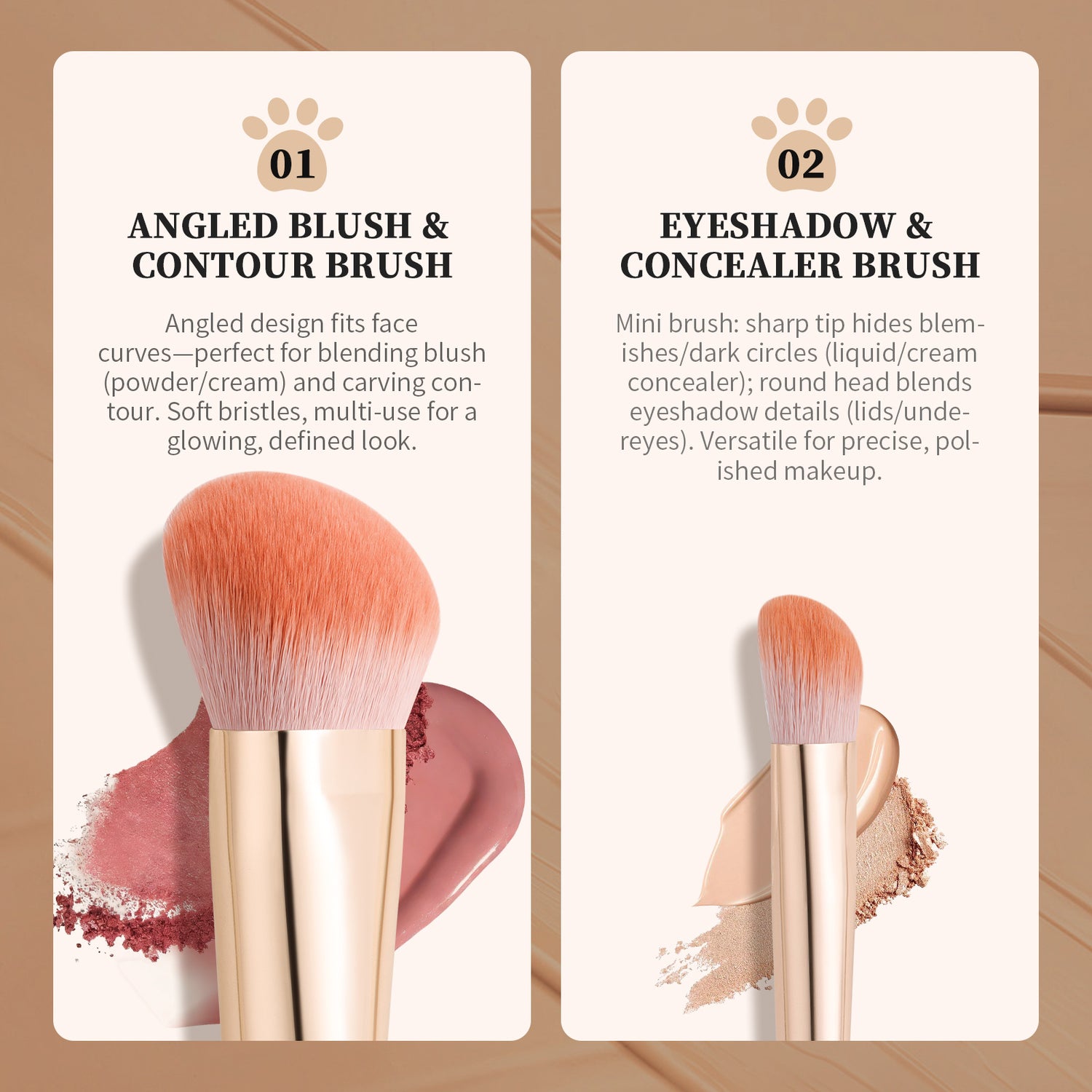 Pink Smooth Makeup 2Pcs Face Brush Set