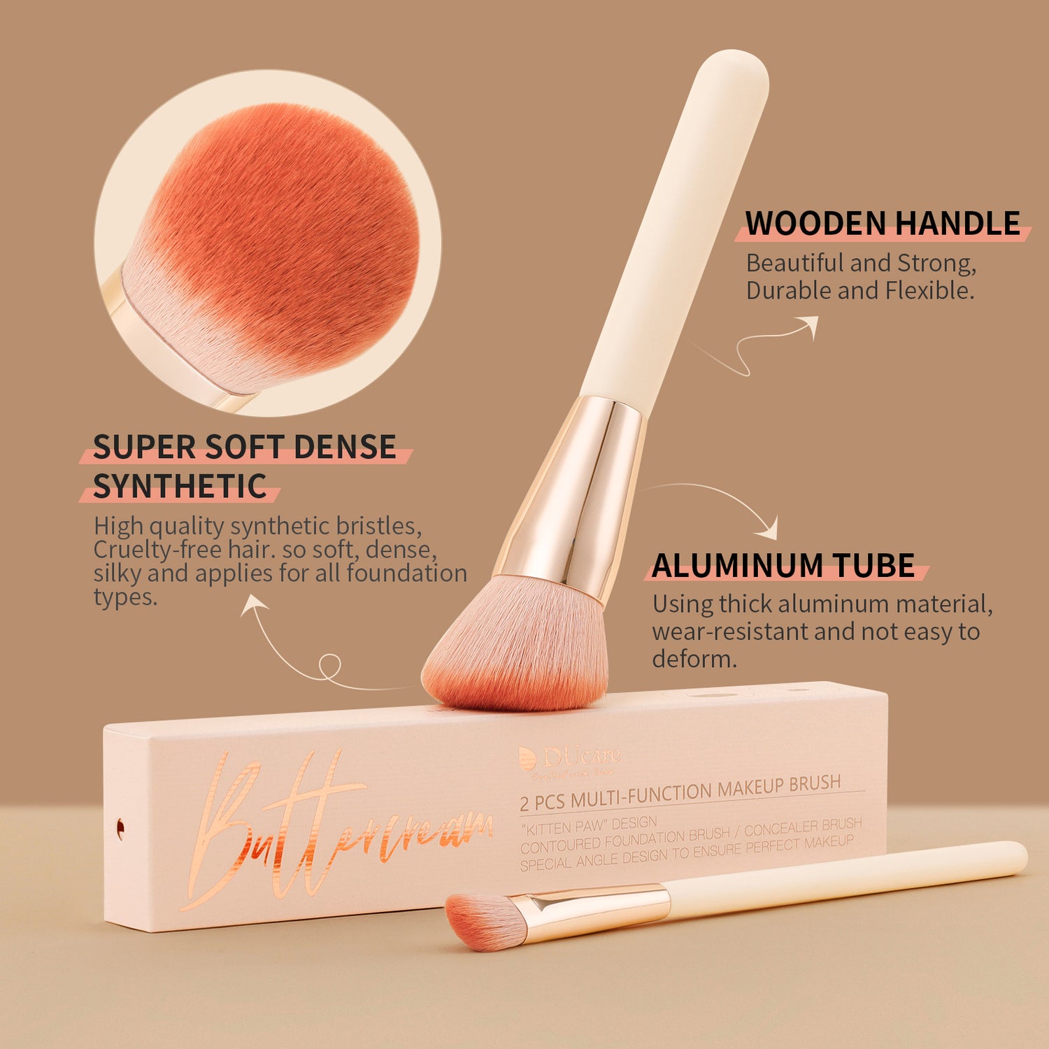 Pink Smooth Makeup 2Pcs Face Brush Set