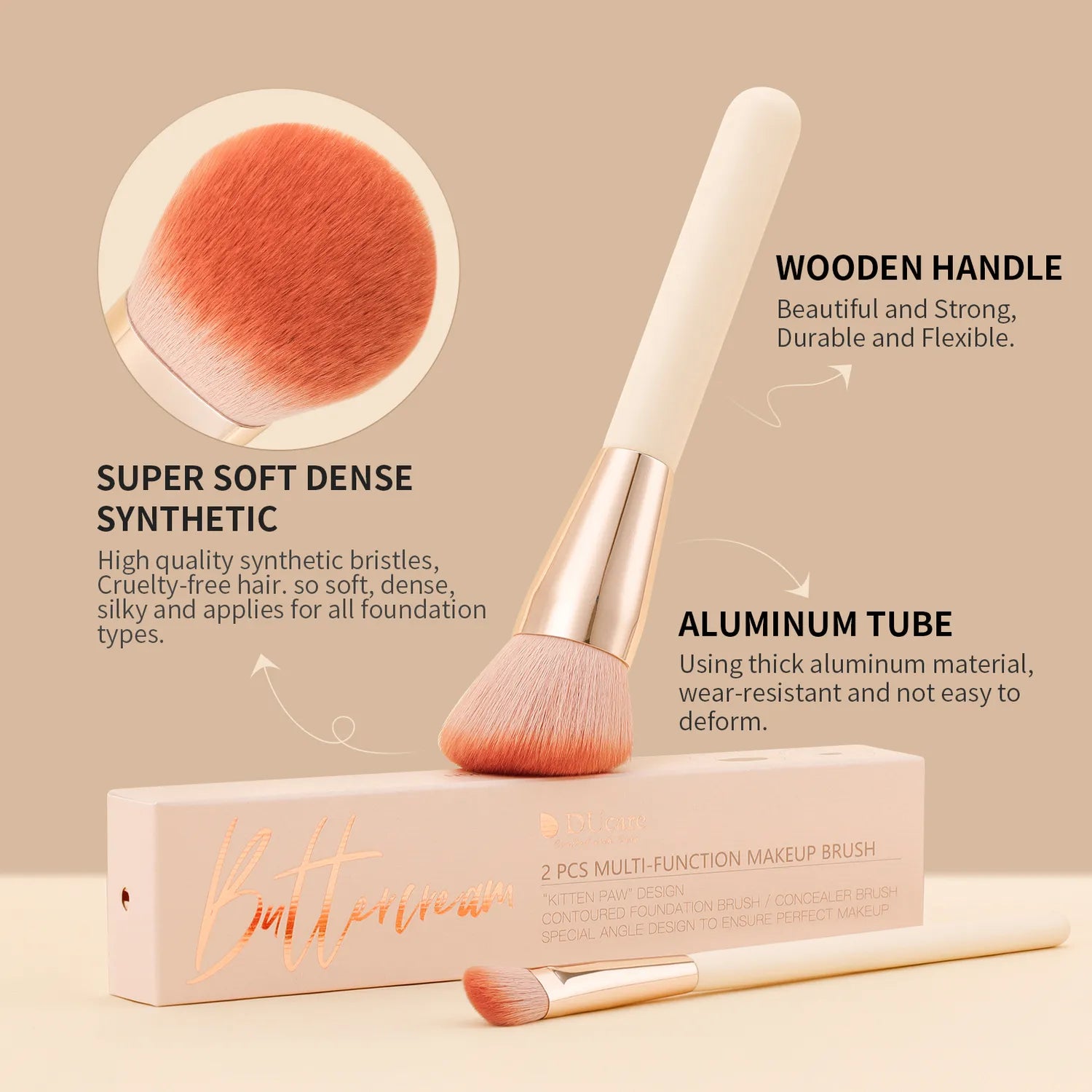 Pink Smooth Makeup 2Pcs Face Brush Set