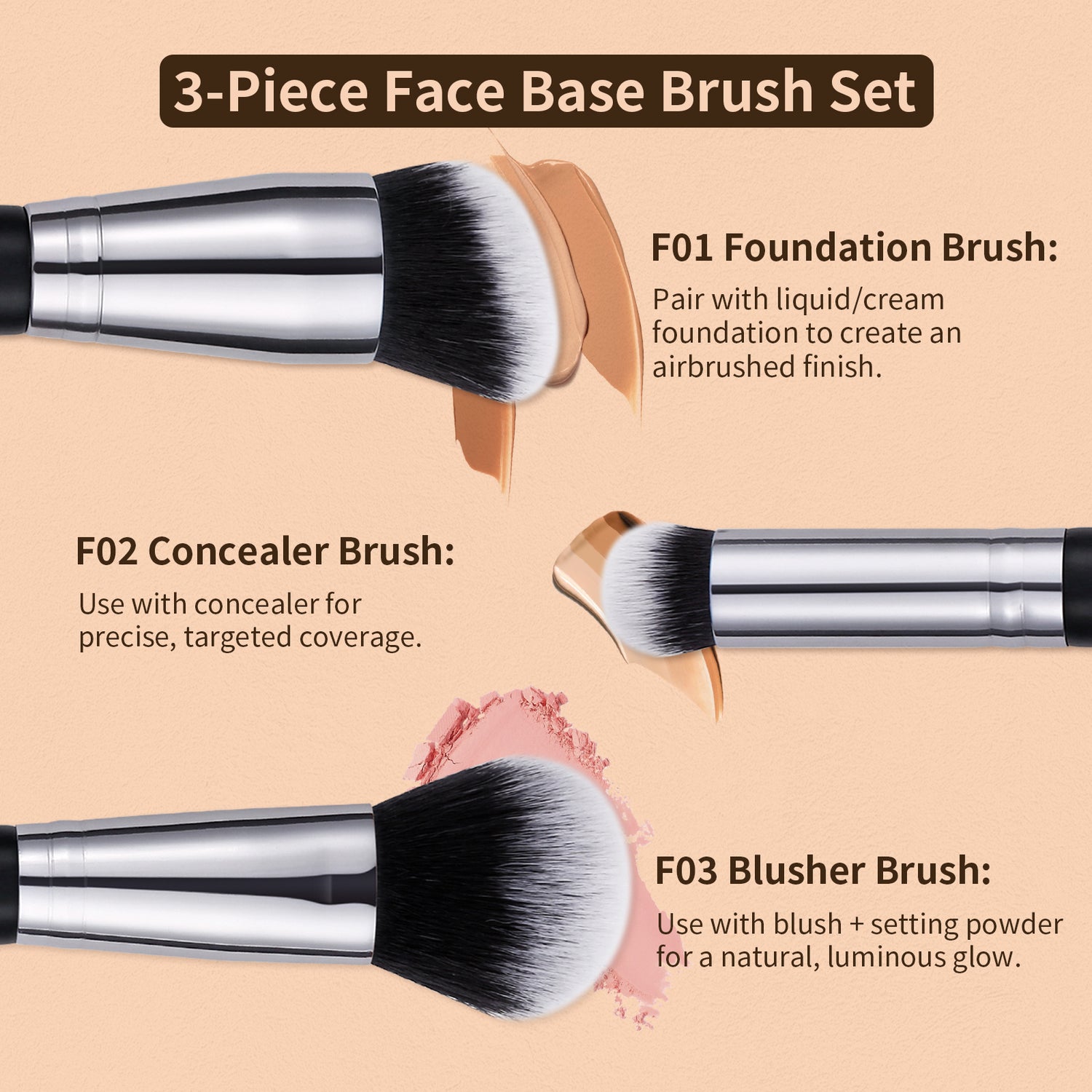 Panda Black & White Daily Need 3-Piece Face Brush Set
