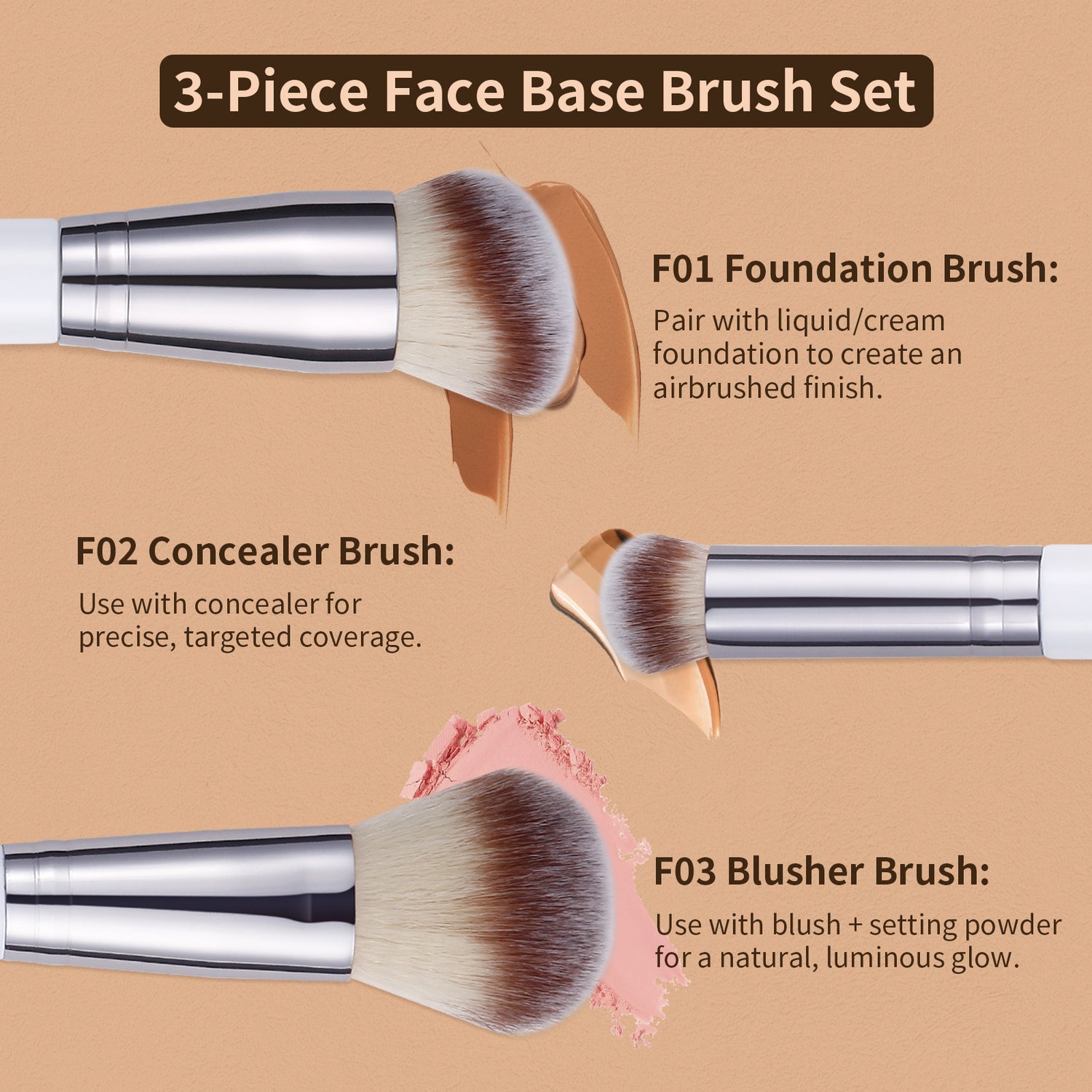Panda Black & White Daily Need 3-Piece Face Brush Set