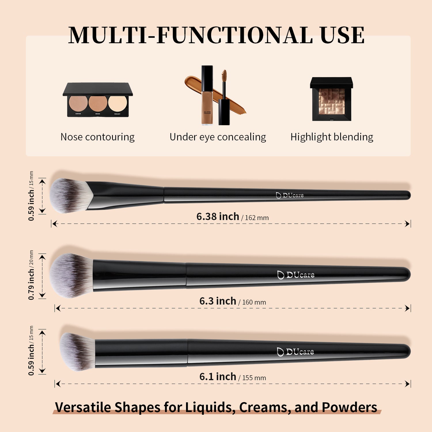 DUcare 3-Piece Precision Concealer Brush Set