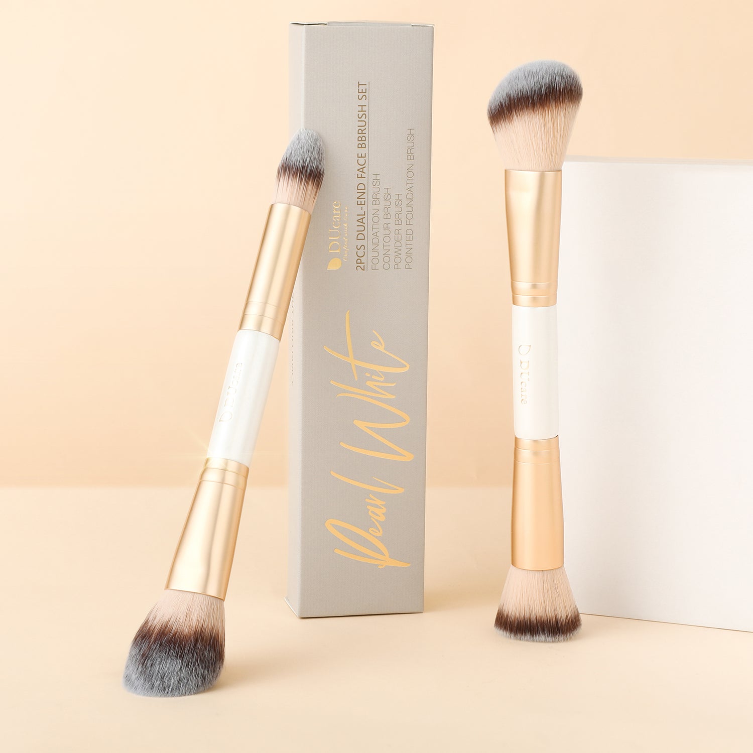 Pearl White 2Pcs Dual-end Face Brush Set