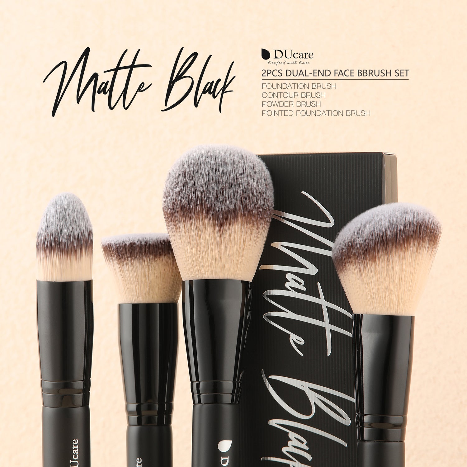 Matte Black 2Pcs Dual-End Face Brush Set