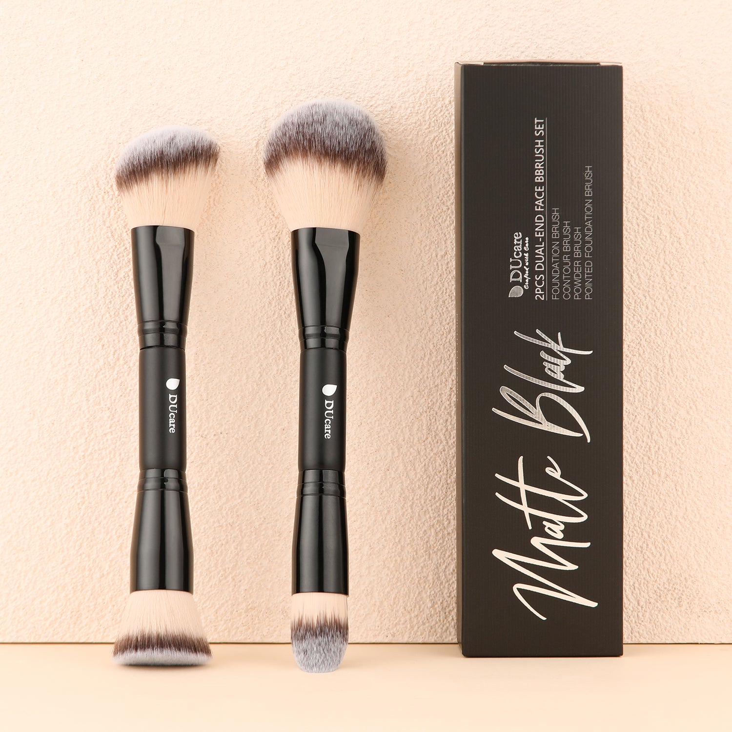Matte Black 2Pcs Dual-End Face Brush Set