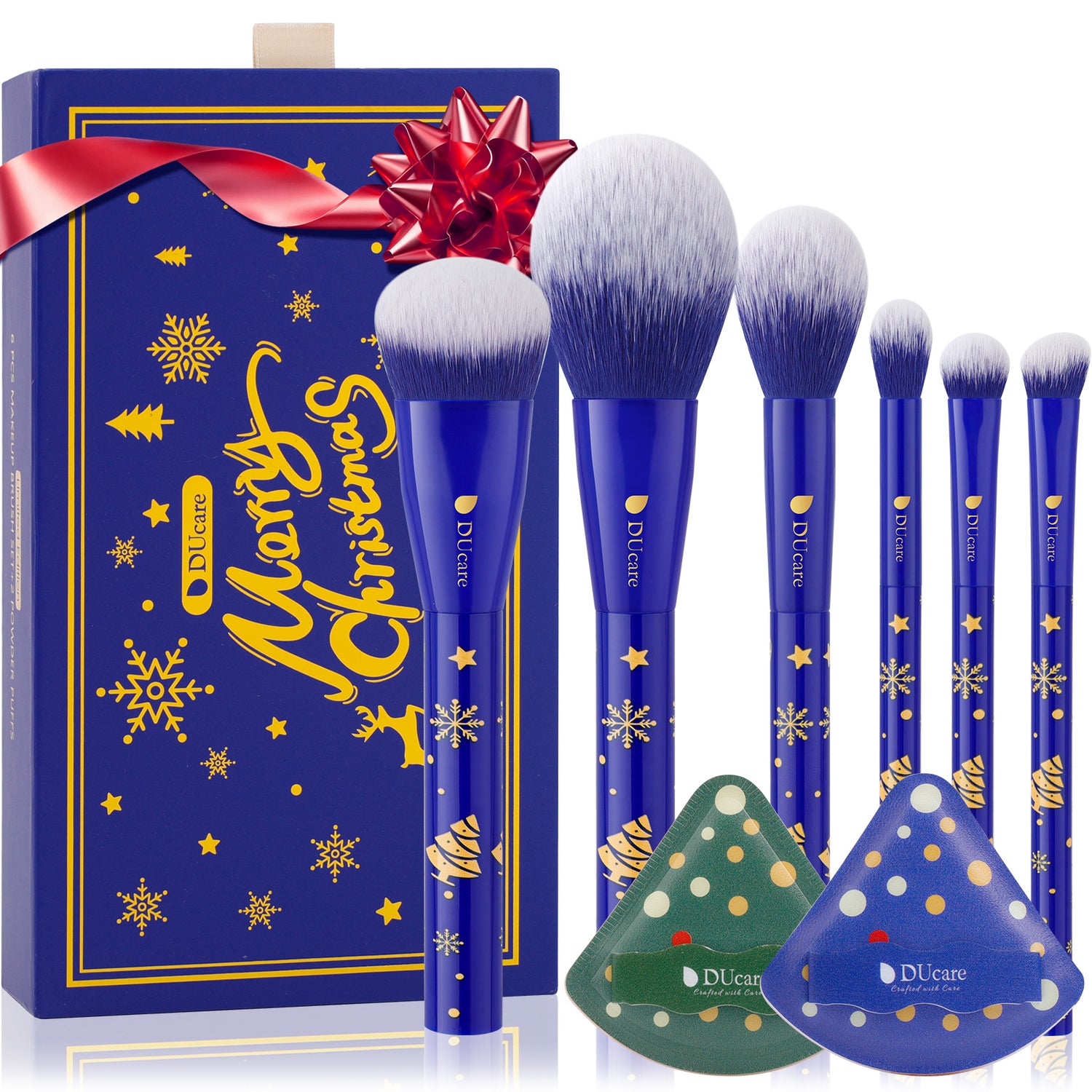 Festive Face Essentials 6-Piece Makeup Brush Set with 2 Puffs